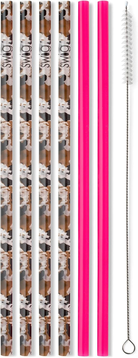 Swig Life Reusable Straws Hayride + Hot Pink Tall Straw Set & Cleaning Brush, Each Straw is 10.25 inch Long (Fits Swig Life 20oz Tumblers, 22oz, and 32oz Tumblers)