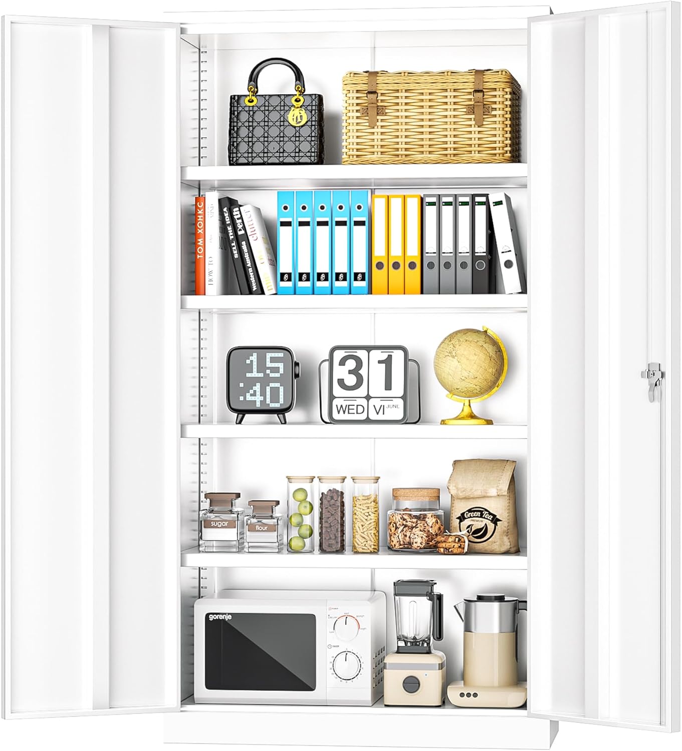 INTERGREAT Metal Storage Cabinets 72” White Garage Steel Storage Cabinet with Doors and Shelves, Metal Tool Cabinet, Steel File for Home Office, Basement