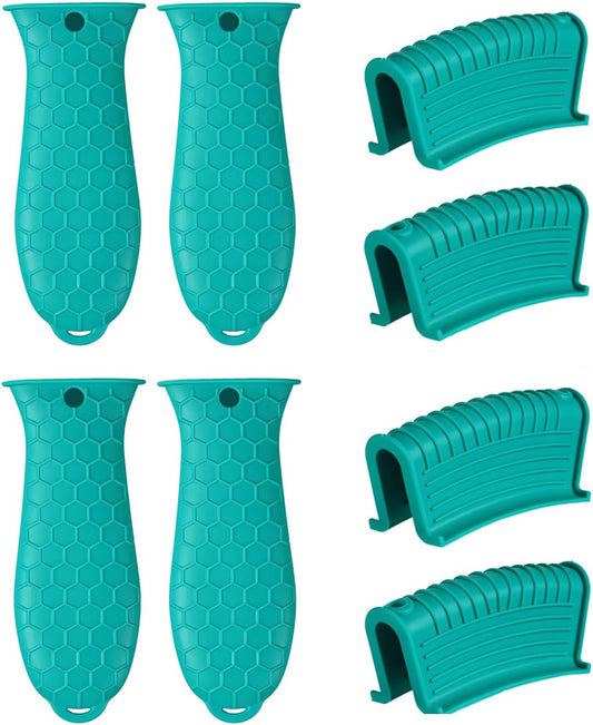 8 Pieces Silicone Hot Tool Holder Heat Resistant Potholder Cookware Handle Non Slip Rubber Pot Holders Handles Grip Covers for Cast Iron Skillet Silicone Cooking Kitchen Suits (Green)