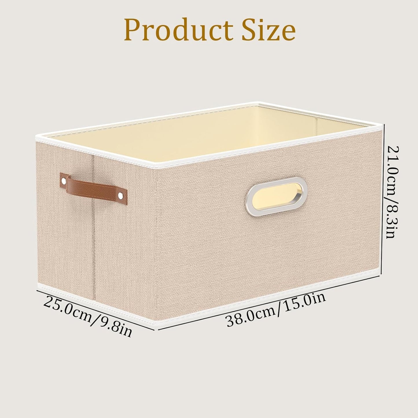 Yawinhe Collapsible Storage Box, Cube Storage Basket, Fabric Foldable Storage Bins Organizer Containers with Dual Leather Handles for Home Bedroom Closet Office,15.0 x 9.8 x 8.3 Inch, (Beige, 4-Pack)