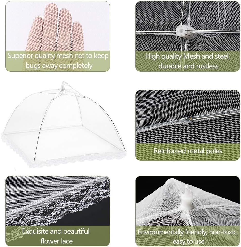 Onarway Food Covers for Outside Mesh: 3 Pack 14 Inch Pop Up Fine Fly Net for Fruit - Collapsible Screen Umbrella Food Tent for Outdoor Picnic Party BBQ