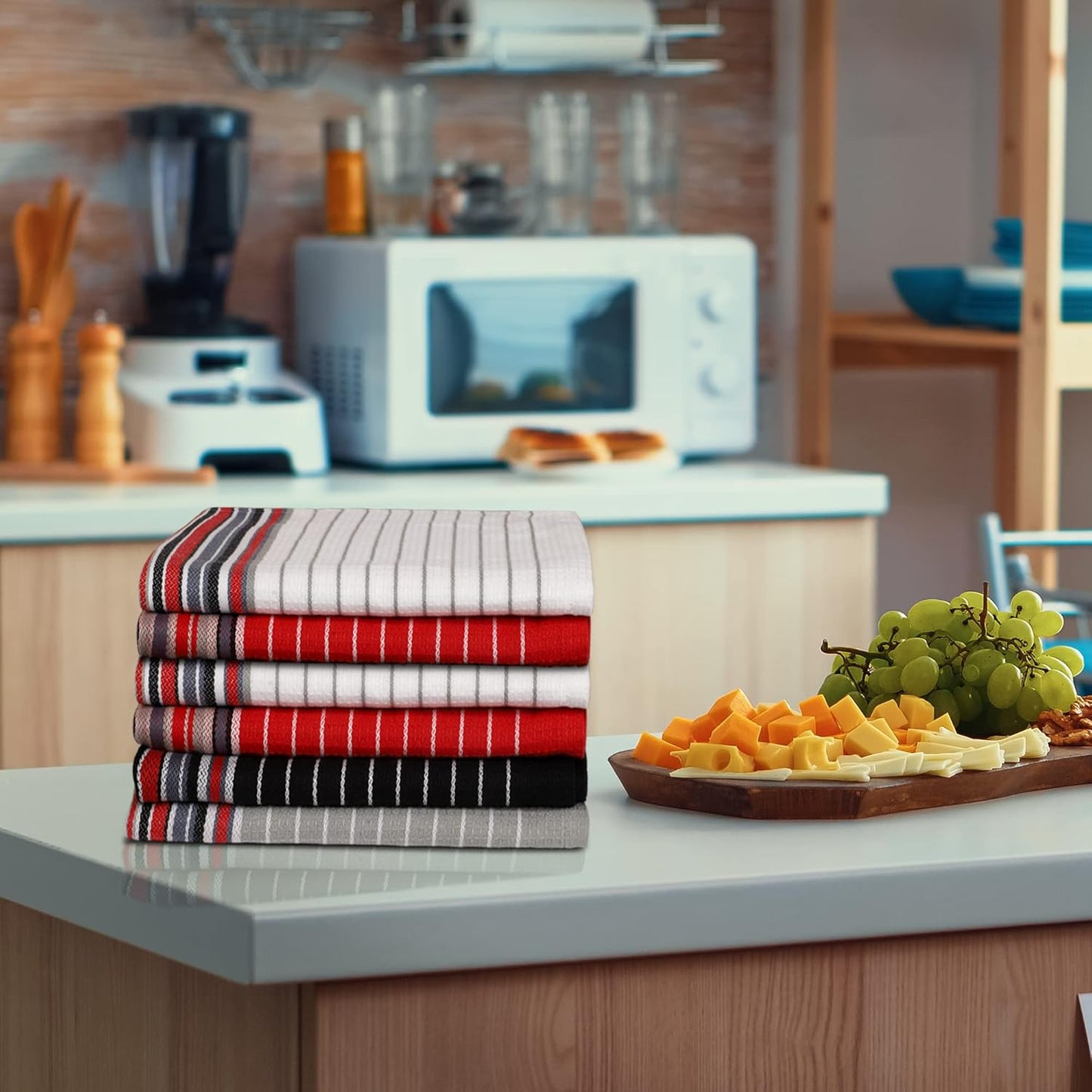 Urban Villa Kitchen Towels (20x30 Inches 12 Pack) Extra Large Premium Salsa Stripes Dish Towels for Kitchen Dish Cloths Highly Absorbent 100% Cotton Kitchen Hand Towels with Hanging Loop Tea Towels