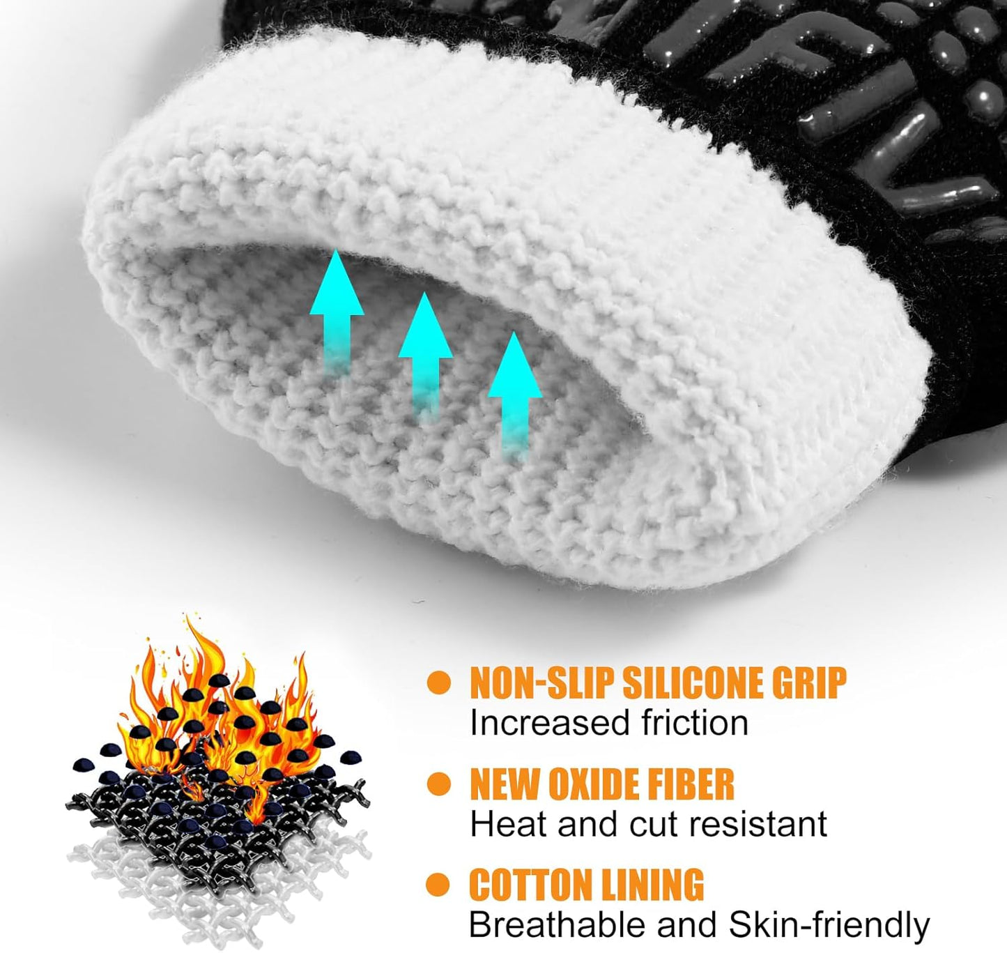 BBQ Gloves, Oven Gloves, 1472°F Extreme Heat Resistant Barbecue Gloves, Silicone Non-Slip Oven Mitts, Kitchen for Cooking, Grilling, and Baking (Black)