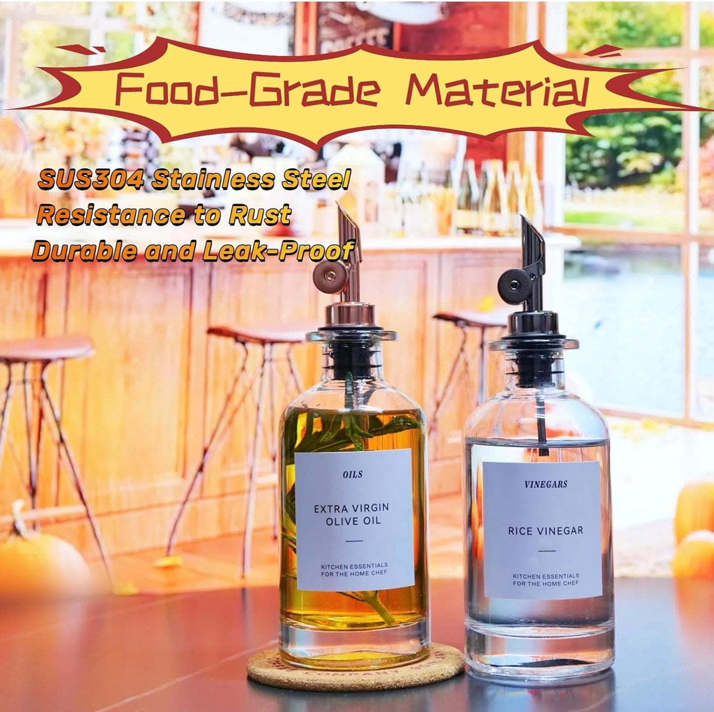 Olive Oil Dispenser Spout, Weighted Liquor Pour Spout, Syrup Dispenser Spout, Stainless Steel Automatic Pour Spouts for Liquor Bottles, Oil Bottles, Vinegar, Syrup and Alcohol 2 Pack Black