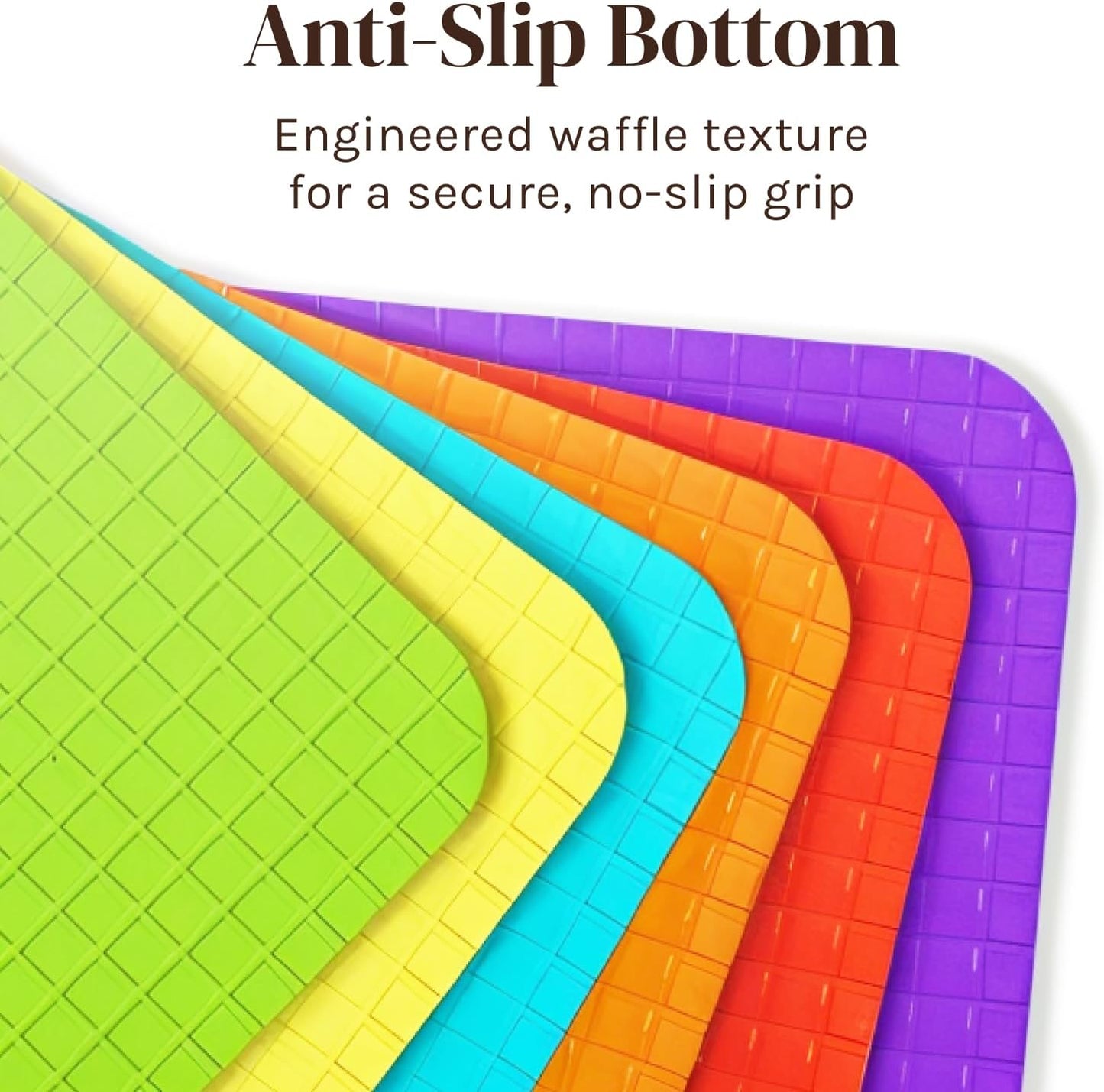 Extra Thick Flexible Plastic Cutting Board Mats with Food Icons & EZ-Grip Waffle Back, (Set of 6) Dishwasher Safe Vibrant