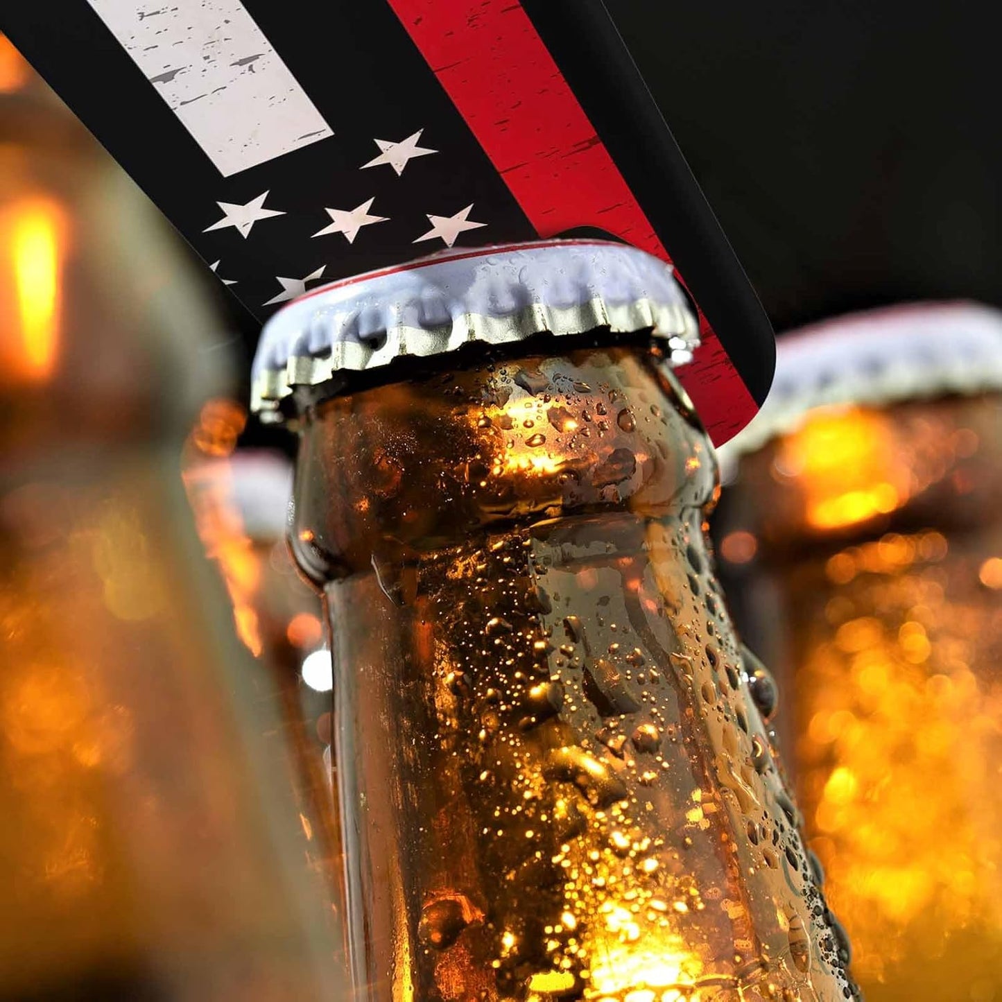 USA Flag Stainless Steel Bottle Opener American Flag Symbolic of Support for Firefighters Red Line Flat Beer Bottle Opener Keychain for Home Kitchen Bar Restaurant Party Birthday Gift