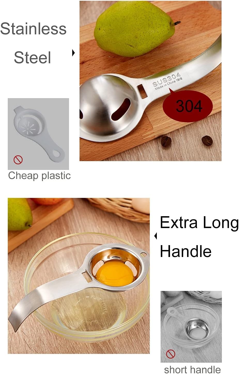 Egg Separator Egg Yolk White Separator Stainless Steel Egg White Yolk Sifting Filter Egg Divider Kitchen Tool for Baking/Cooking