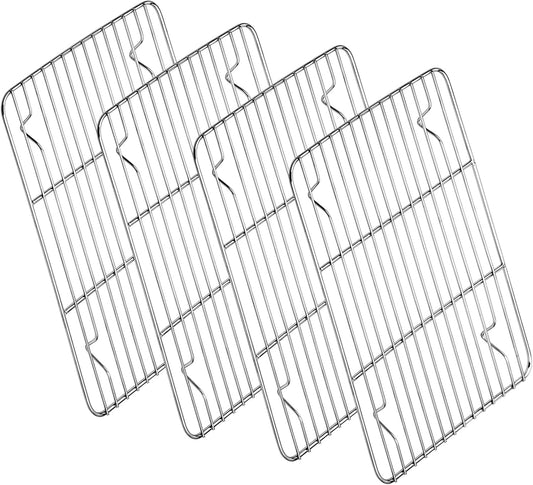 P&P CHEF Baking Cooling Rack Set for Cooking Roasting, 4-Piece Stainless Steel Wire Racks for Oven Use, Healthy & Dishwasher Safe, Rectangle, 11.6 Inch