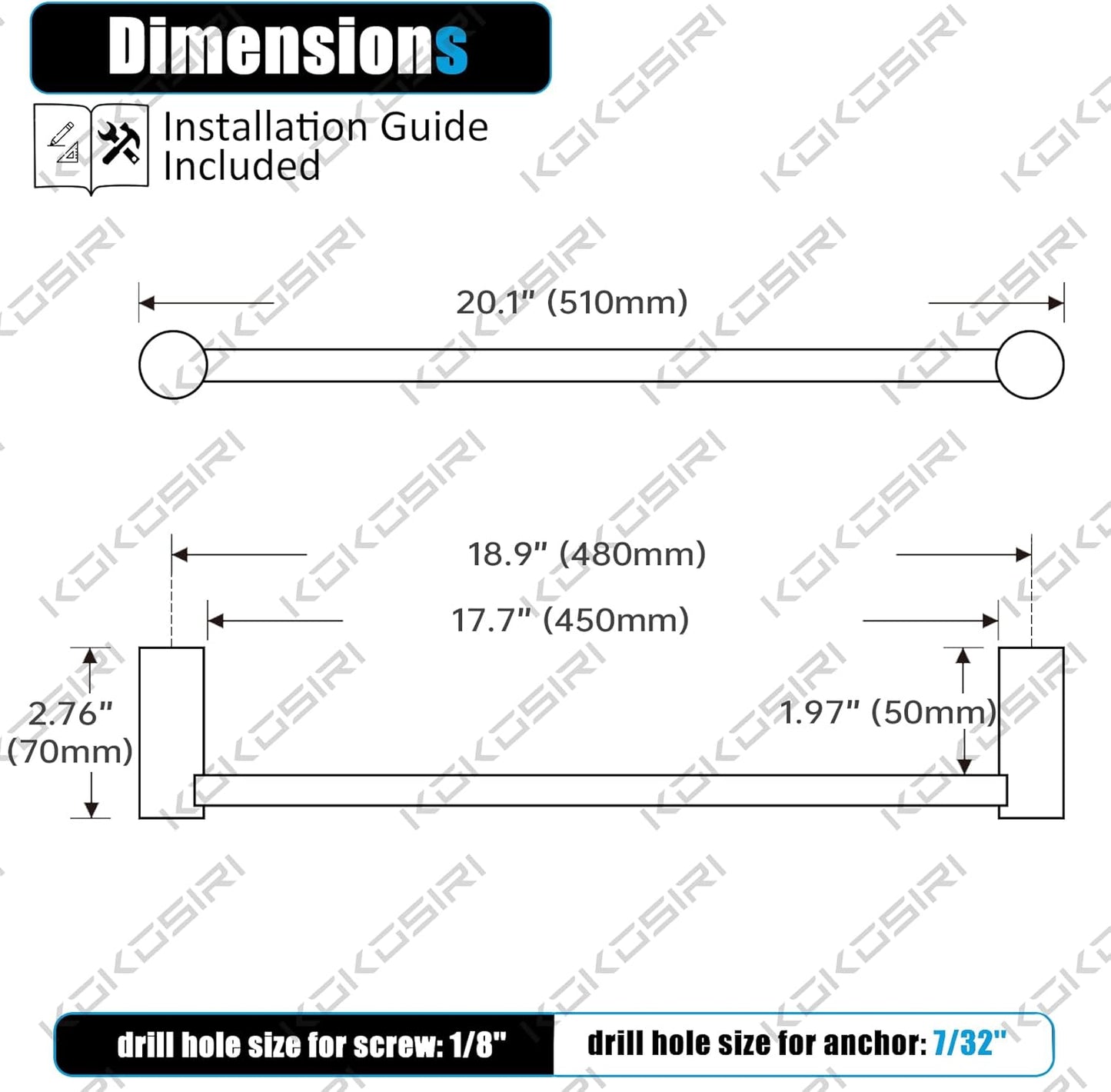 KOKOSIRI Bathroom Towel Bar 20'' Hand Towel Holder Rack for Lavatory and Bathroom Hardware Wall Mounted Brushed Gold Stainless Steel, B4007BG-L20