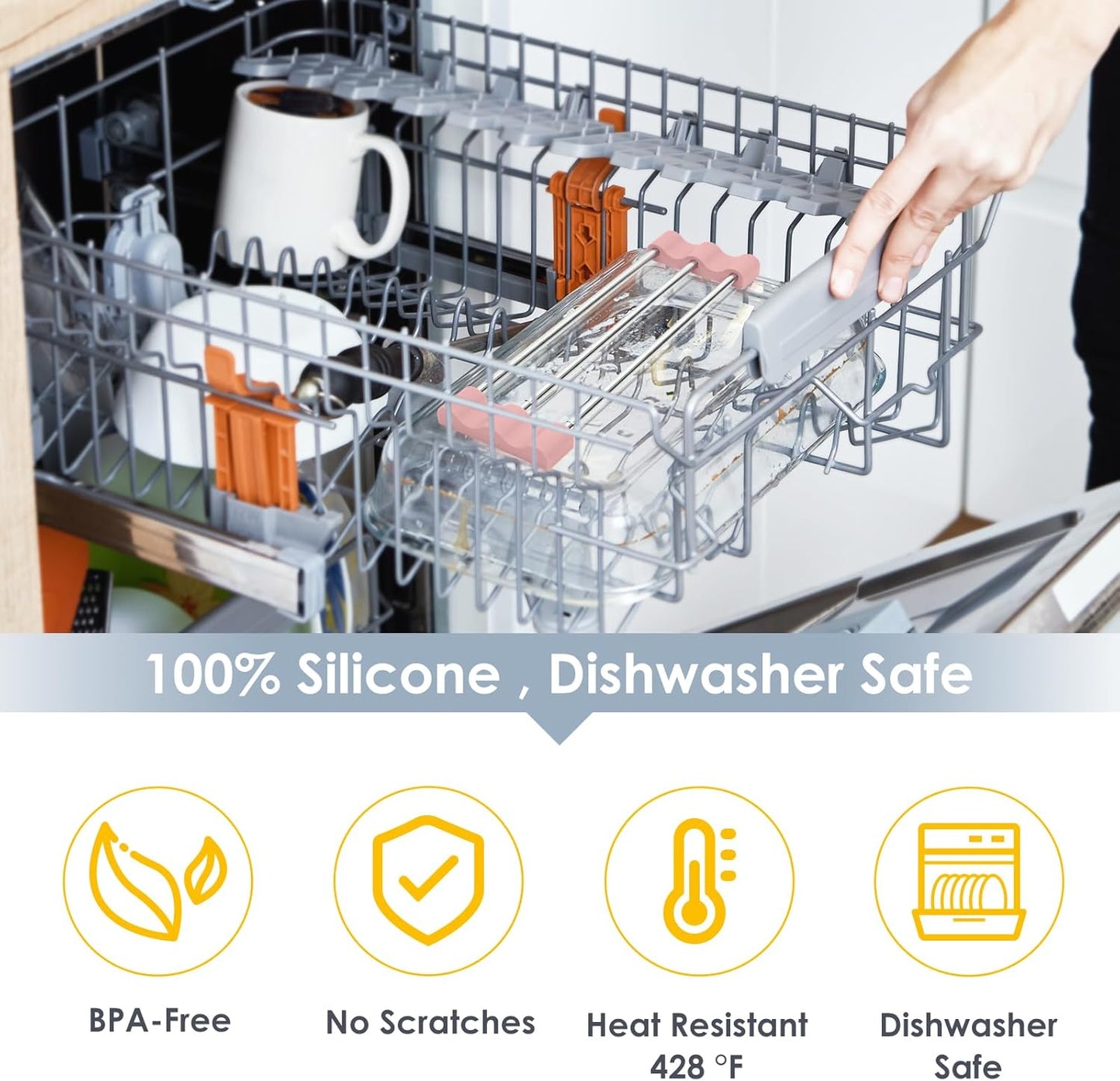 Tomorotec Adjustable Over-The-Sink Kitchen Rack for Dishcloths, Sponges, Bottles and Brushes - Heat-Resistant Stainless Steel with Slim, Expandable Design and Multifunctional Silicone Holder