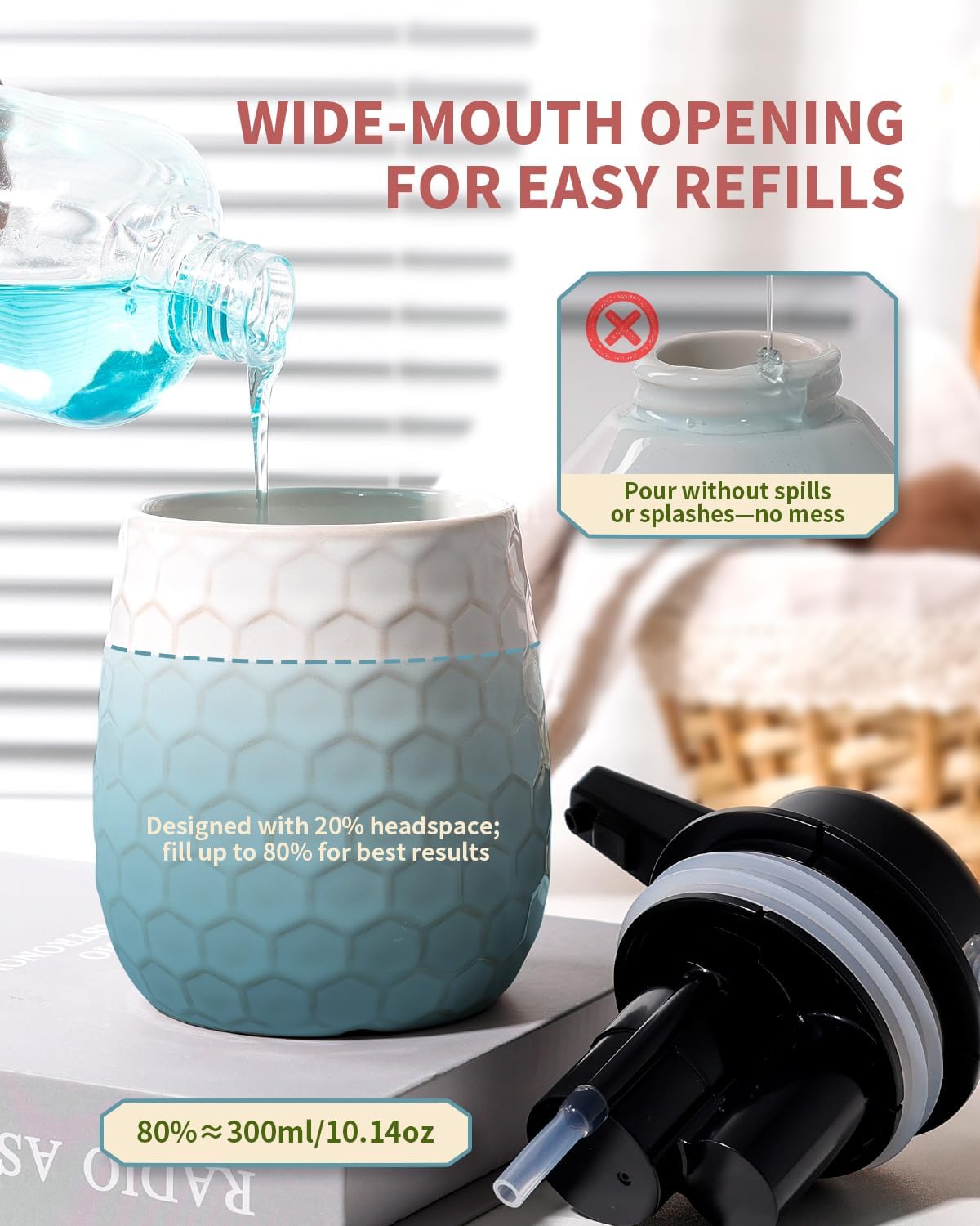 Automatic Soap Dispenser, Touchless Liquid Dish Soap Dispenser 13OZ/384ml, Ceramic White Dispenser Bathroom Kitchen, Waterproof, USB C Rechargeable, ANTIS'S HOME