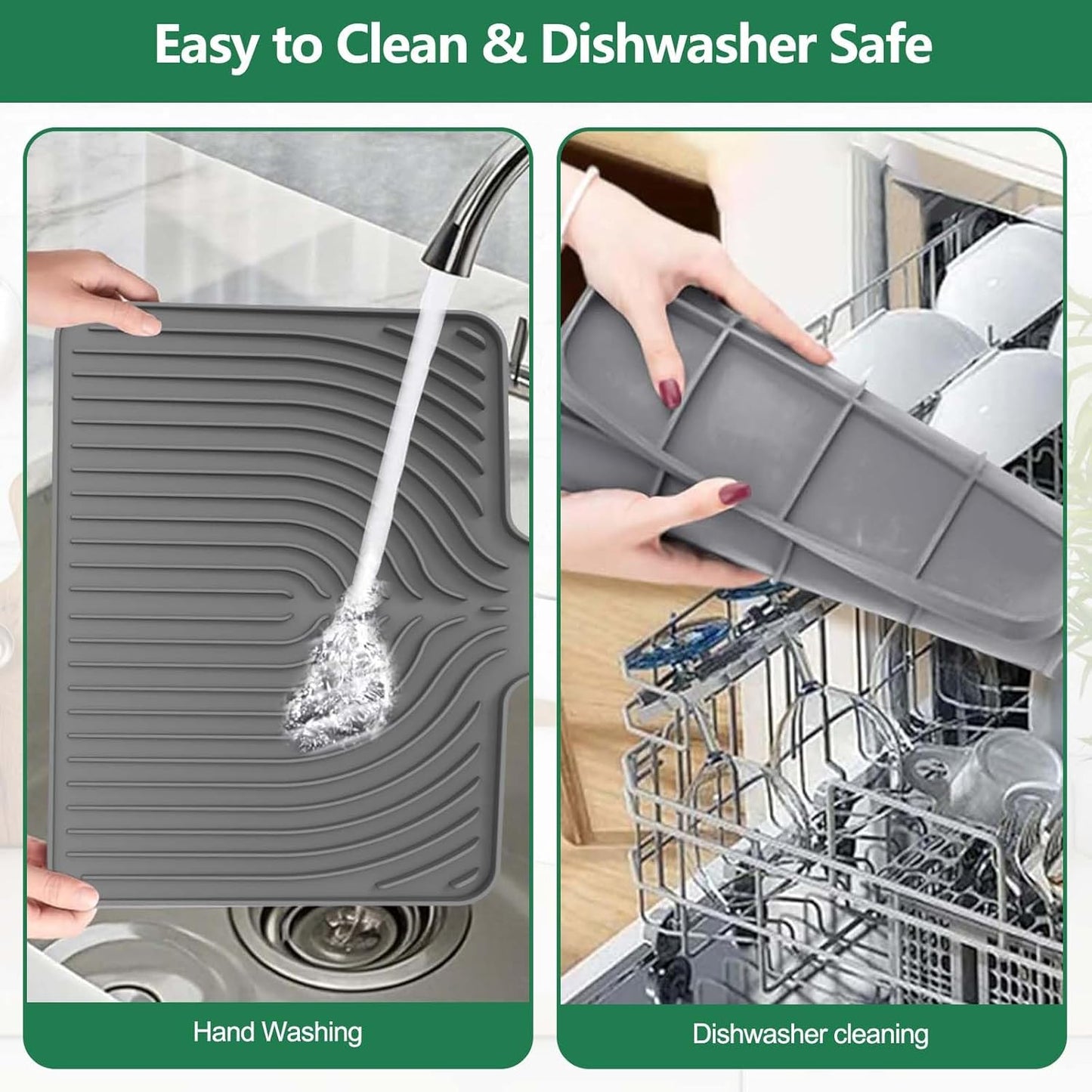 GUUKIN Dish Drying Mat, 14.7"x10.2" Drying Matt Kitchen Counter, Non-Slip Drying Pad, Easy Clean Pad for Countertop Protection, Multi-Functional Use (Grey)