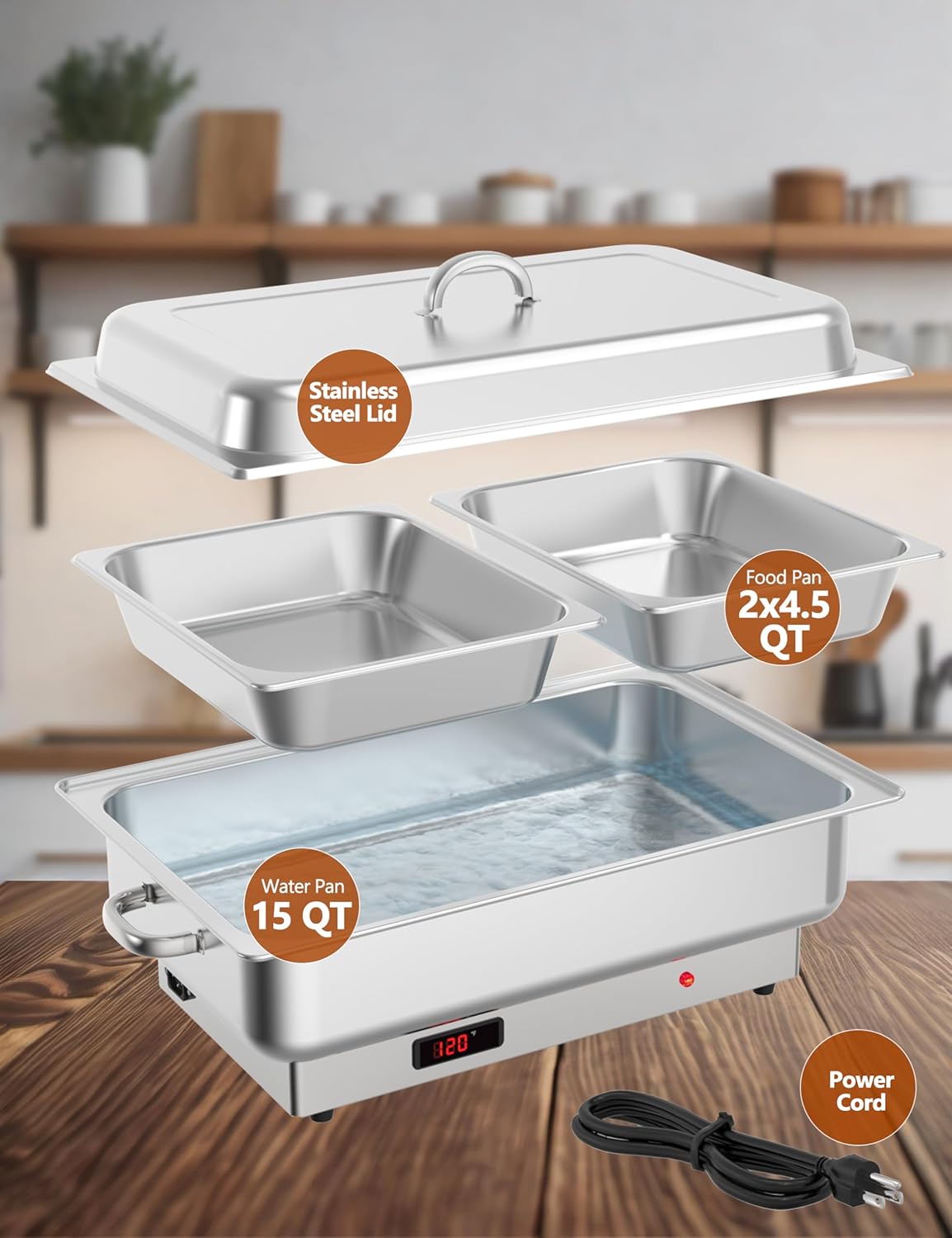 2 PACK Electric Chafing Dish Buffet Set 2 x 4.5QT Buffet Servers and Warmers Digital Display Temperature Warming Tray Stainless Steel Food Warmer for Parties Weddings Caterings