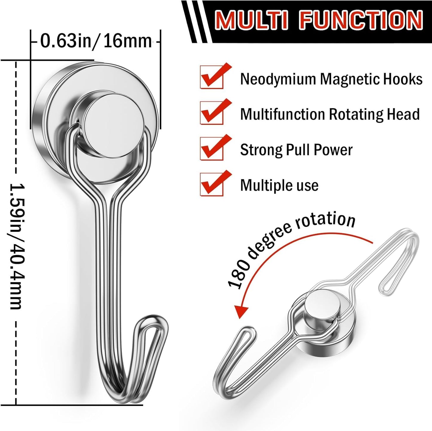 FINDMAG 50 Pack Magnetic Hooks, 30 LB+ Magnet Hooks for Refrigerator, Strong Neodymium Magnets with Hooks, Magnetic Hooks Heavy Duty for Cruise, Kitchen, Classroom, Beach Essentials, Silver