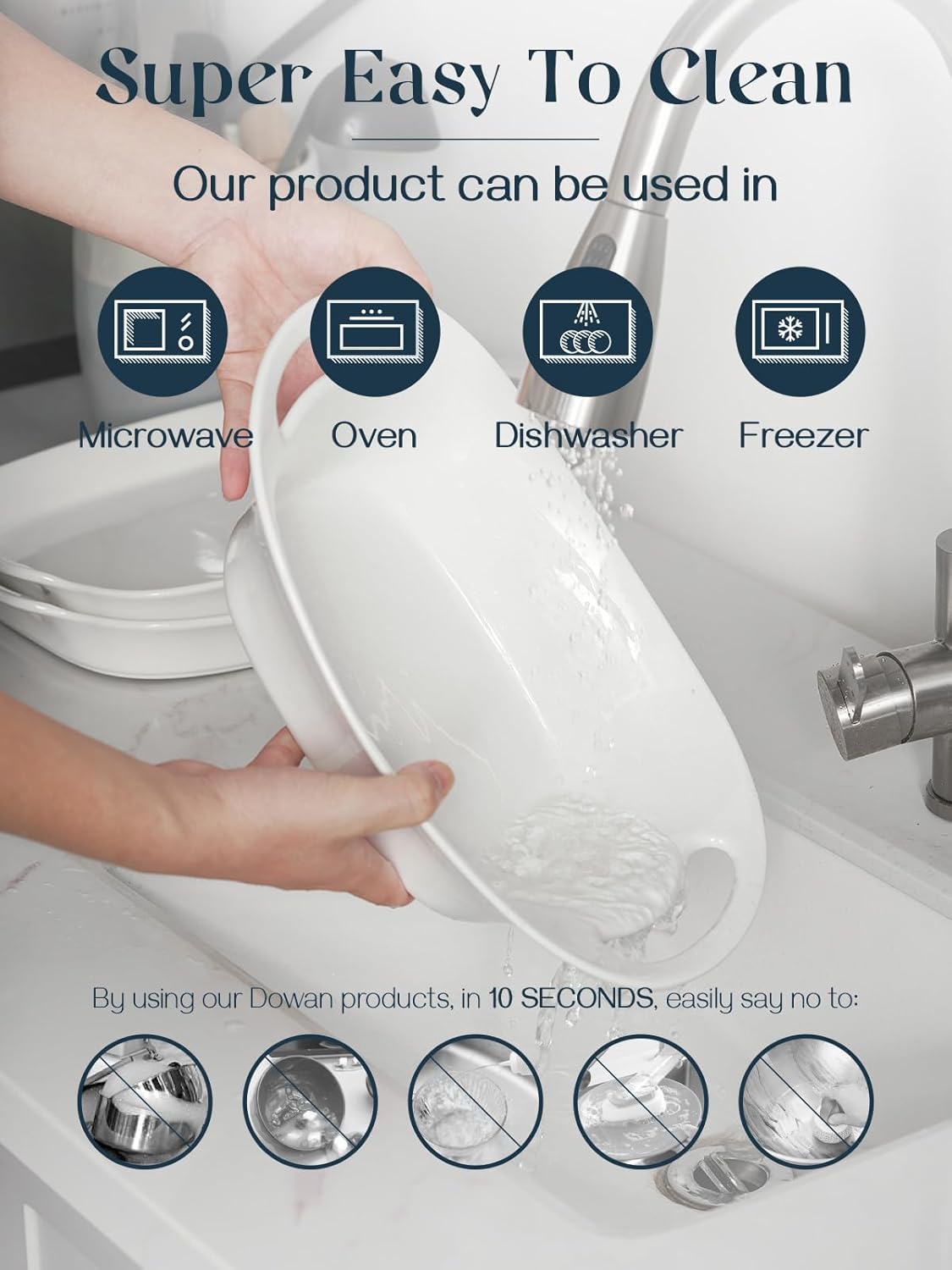 DOWAN Large Serving Bowls with Handles, 60 OZ Oval Serving Platter for Turkey, Fruit Salad Serving Dishes for Entertaining, Porcelain Pasta Bowls for Mother's Day, Parties, Set of 2, Soft White