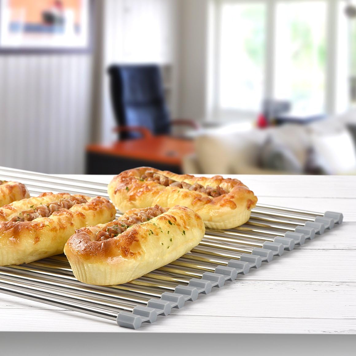 Roll Up Dish Drying Rack Over The Sink 17.7"(L) x 15.6"(W), Multipurpose Foldable Stainless Steel Kitchen Rollable Drainer Rack, Gray