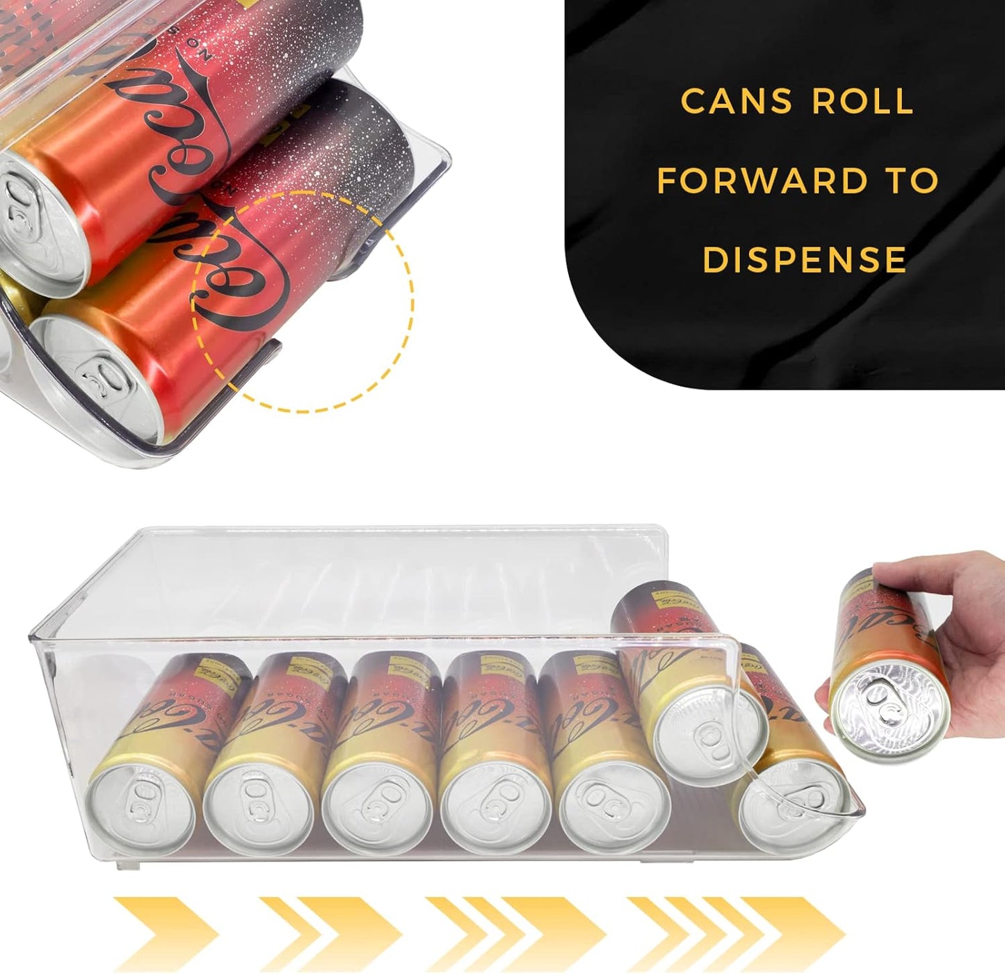 4 Pack Skinny Can Organizer for Refrigerator, Stackable Tall Skinny Soda Pop Can Holder Dispenser with Lid for Fridge Pantry Rack Freezer, Clear Plastic Storage Bins-Holds 12 Slim Cans Each