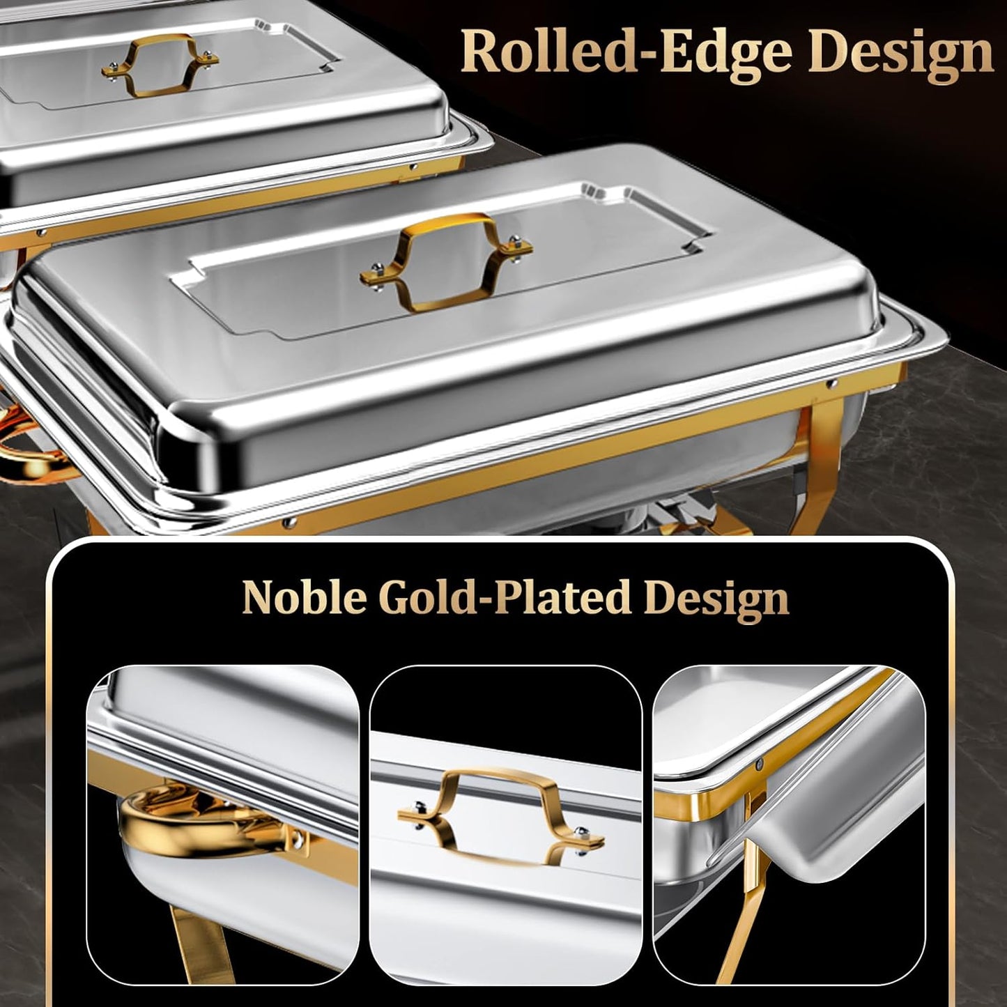 8QT 4 Pack Chafing Dishes for Buffet, Multiple Food Pans Combo Gold Chafing dish, High Grade Food Warmers for Parties, Events, Weddings, Indoors & Outdoors