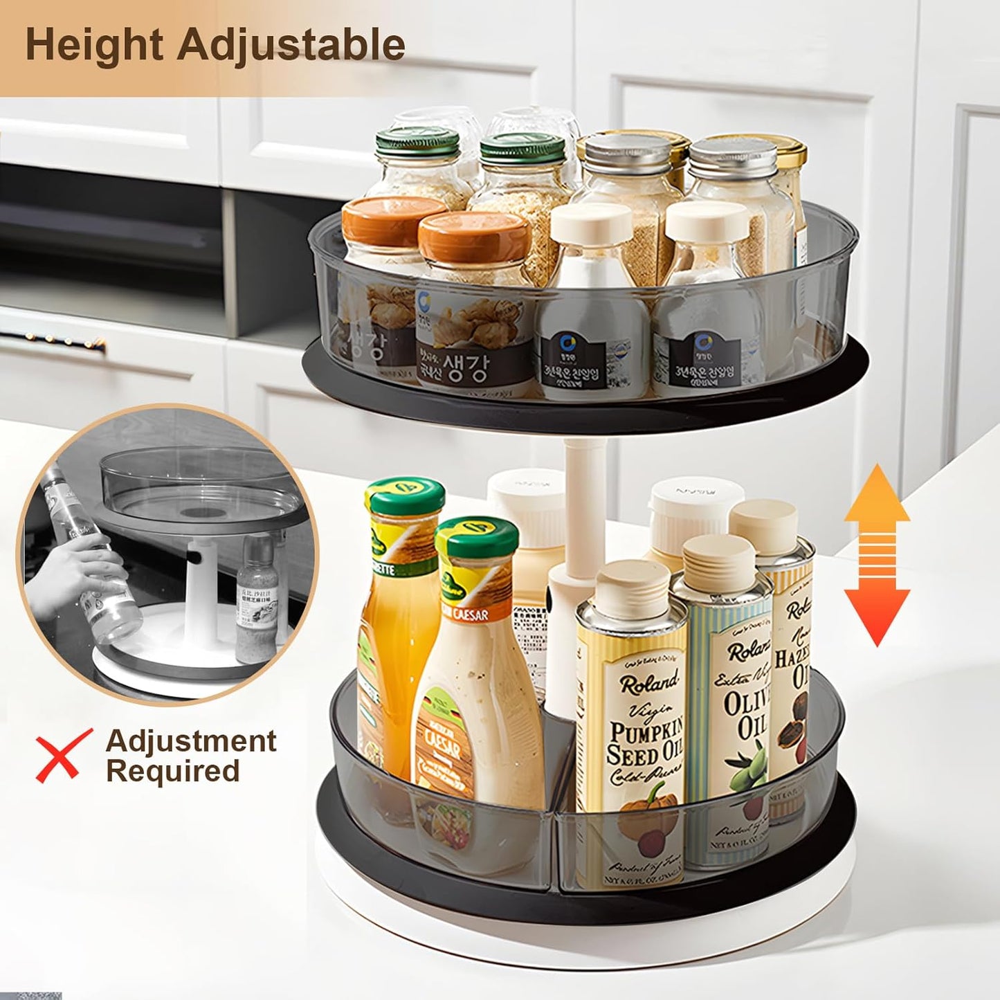 2 Tier Lazy Susan Turntable Organizer for Medicine Cabinet Bottle Pantry Countertop with Clear Large Spice Rack 11 Inch Grey