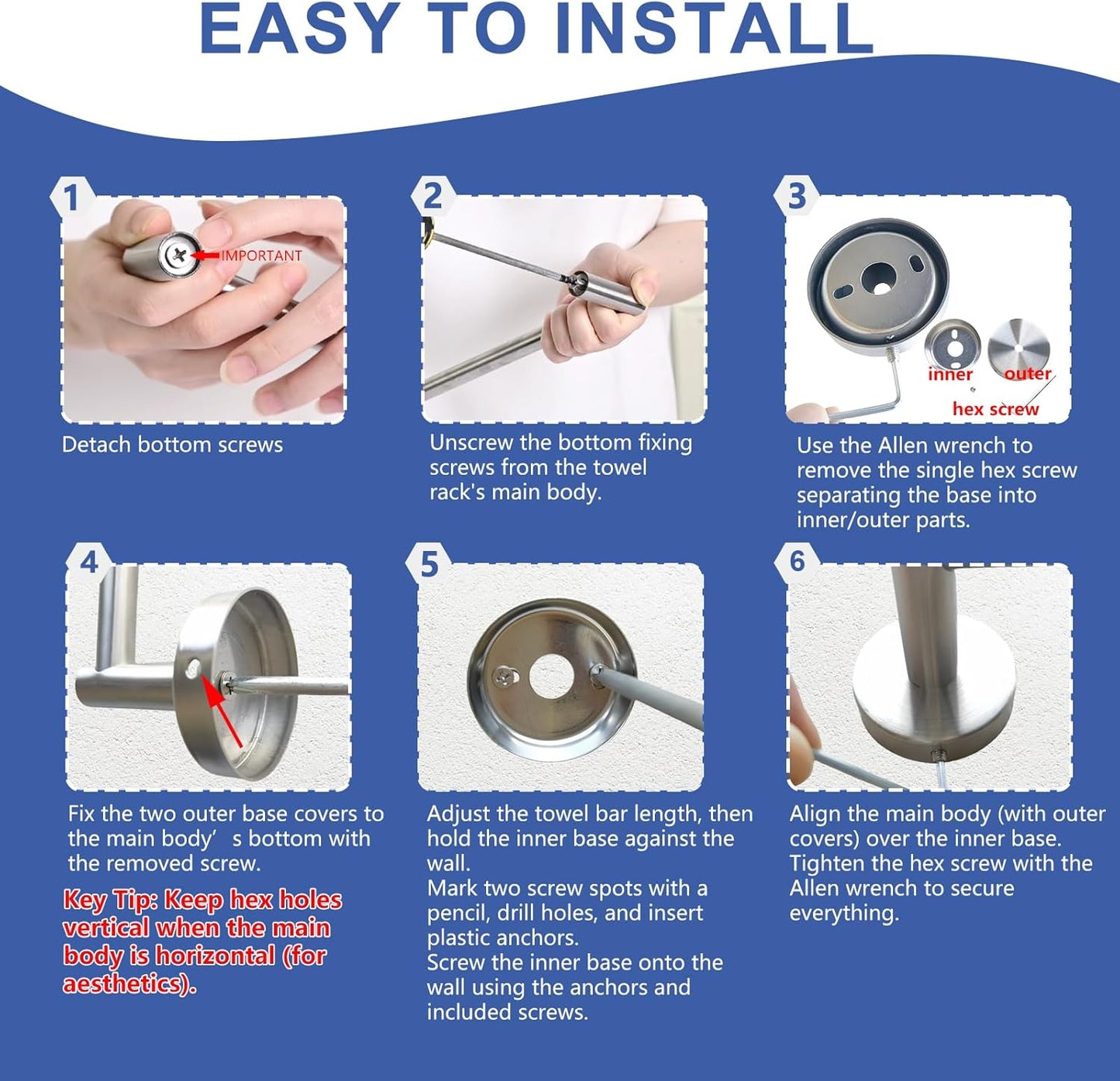 2 Pack Adjustable Towel Bar, HOMOTEK Economical Bathroom Towel Holders, Towel Rod Size from 12 Inch to 22 Inch Single Towel Racks, Wall Mount Towel Rail, Hanger Towel Hook for Kitchen(Matte Black)