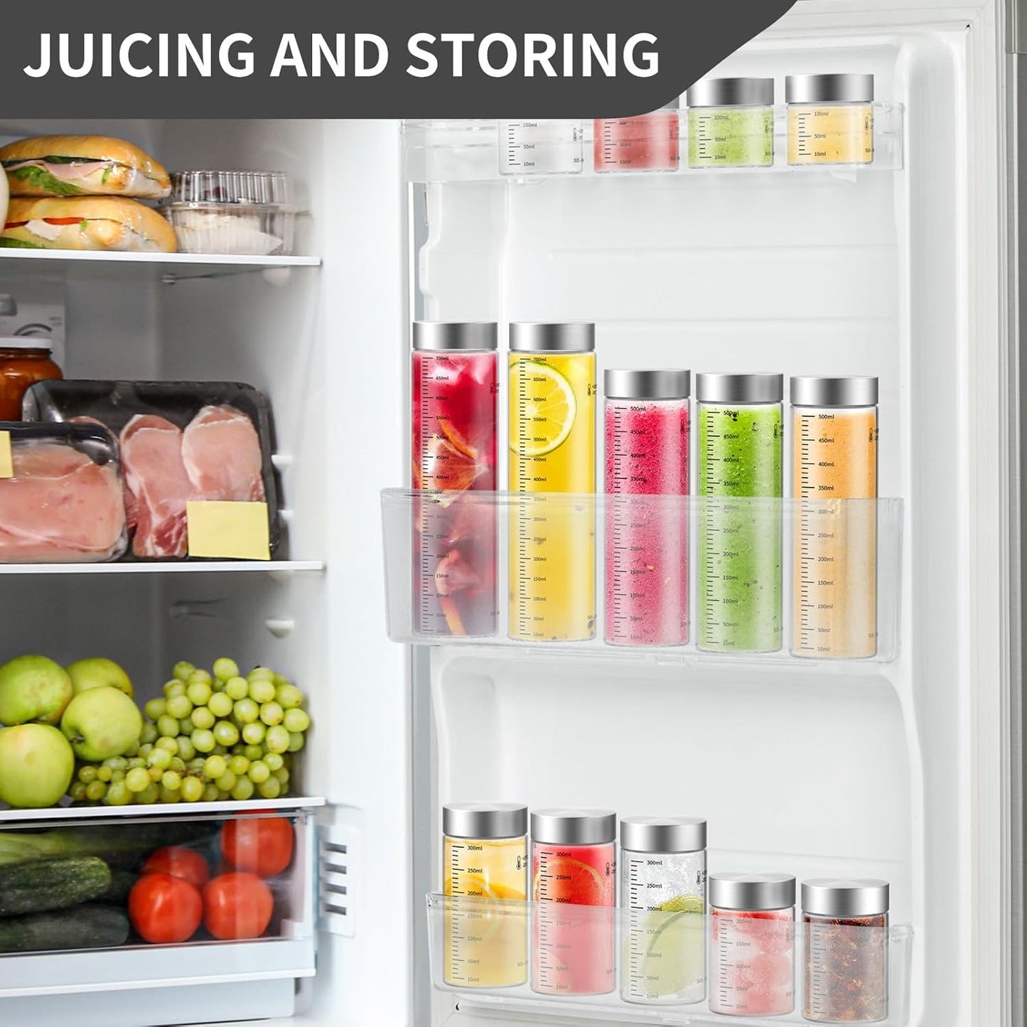 8 Oz Glass Juice Bottles, 4 Pack Glass Bottles with Lids, BPA Free, Borosilicate Glass, Leak Proof Lids for Juicing, Smoothies, Infused Water, Beverage Storage, Shaker Bottles