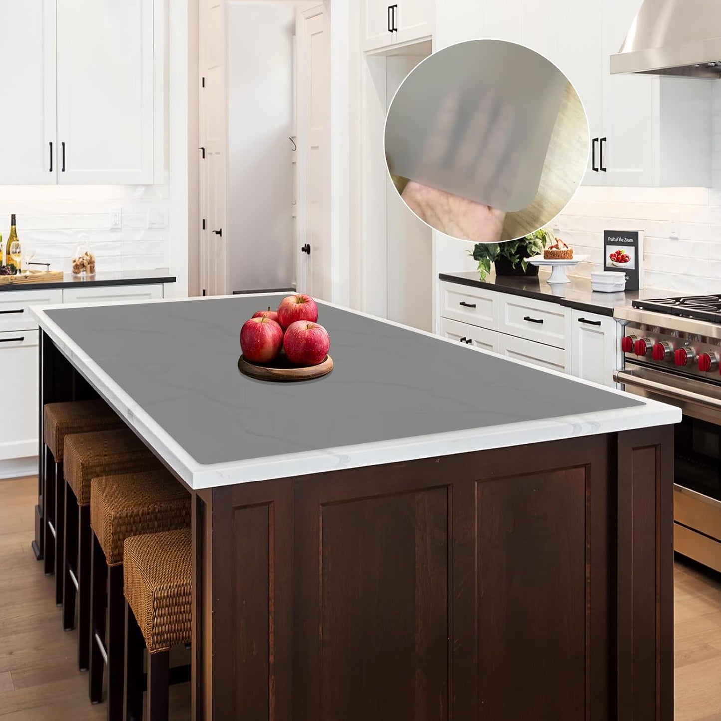 2MM Thick Large Silicone Mat, 47.2"x23.6"(120cmx60cm) Silicone Mats for Kitchen Counter, Heat Resistant Mat, Non-Slip Kitchen Counter Mat, Waterproof Countertop Protector for Craft, Translucent Gray