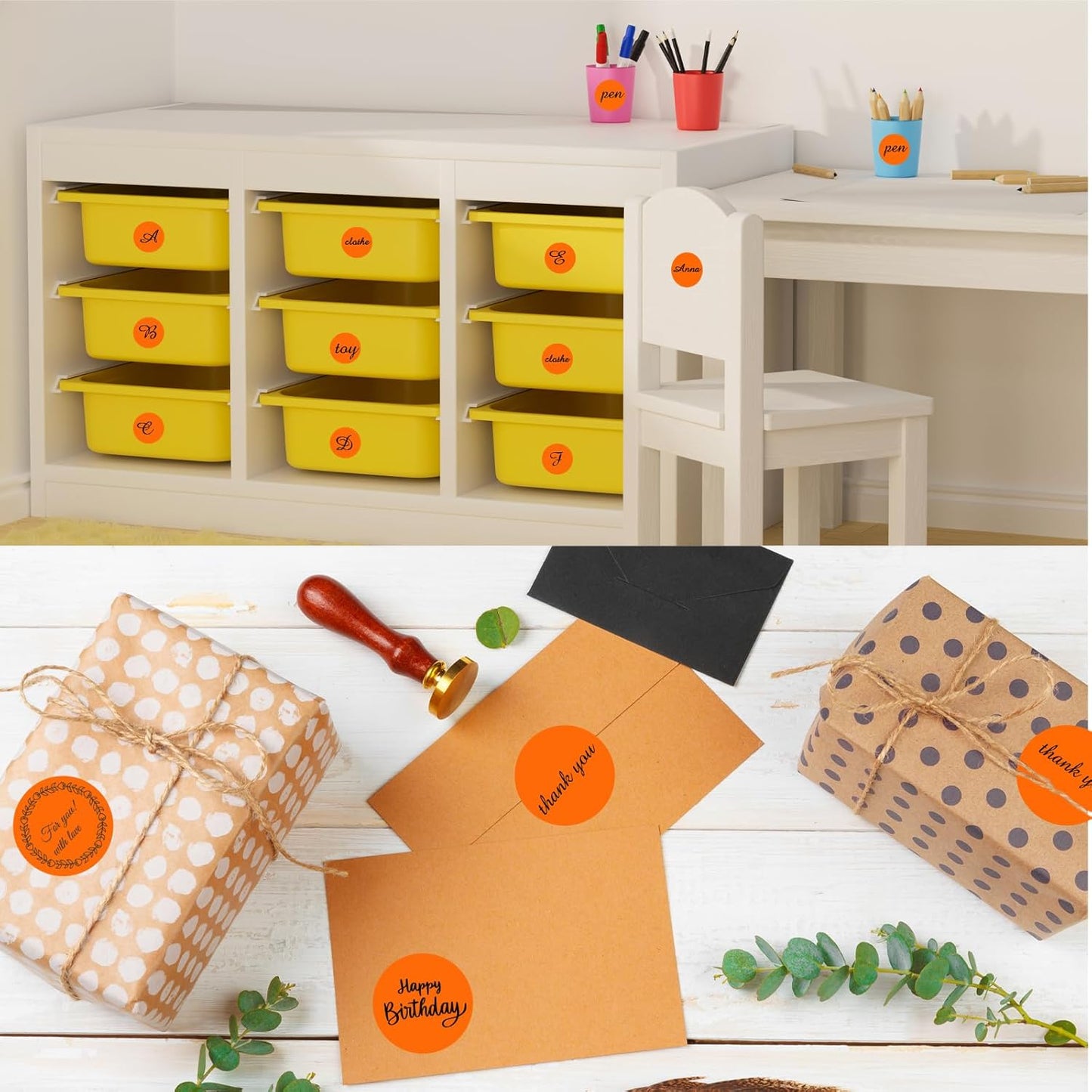 Thermal Labels,2 Inch Orange Round Thermal Printer Stickers,Self-Adhesive Round Direct Thermal Labels,Thermal Stickers for DIY Logo Design,Name Tag (500/Roll