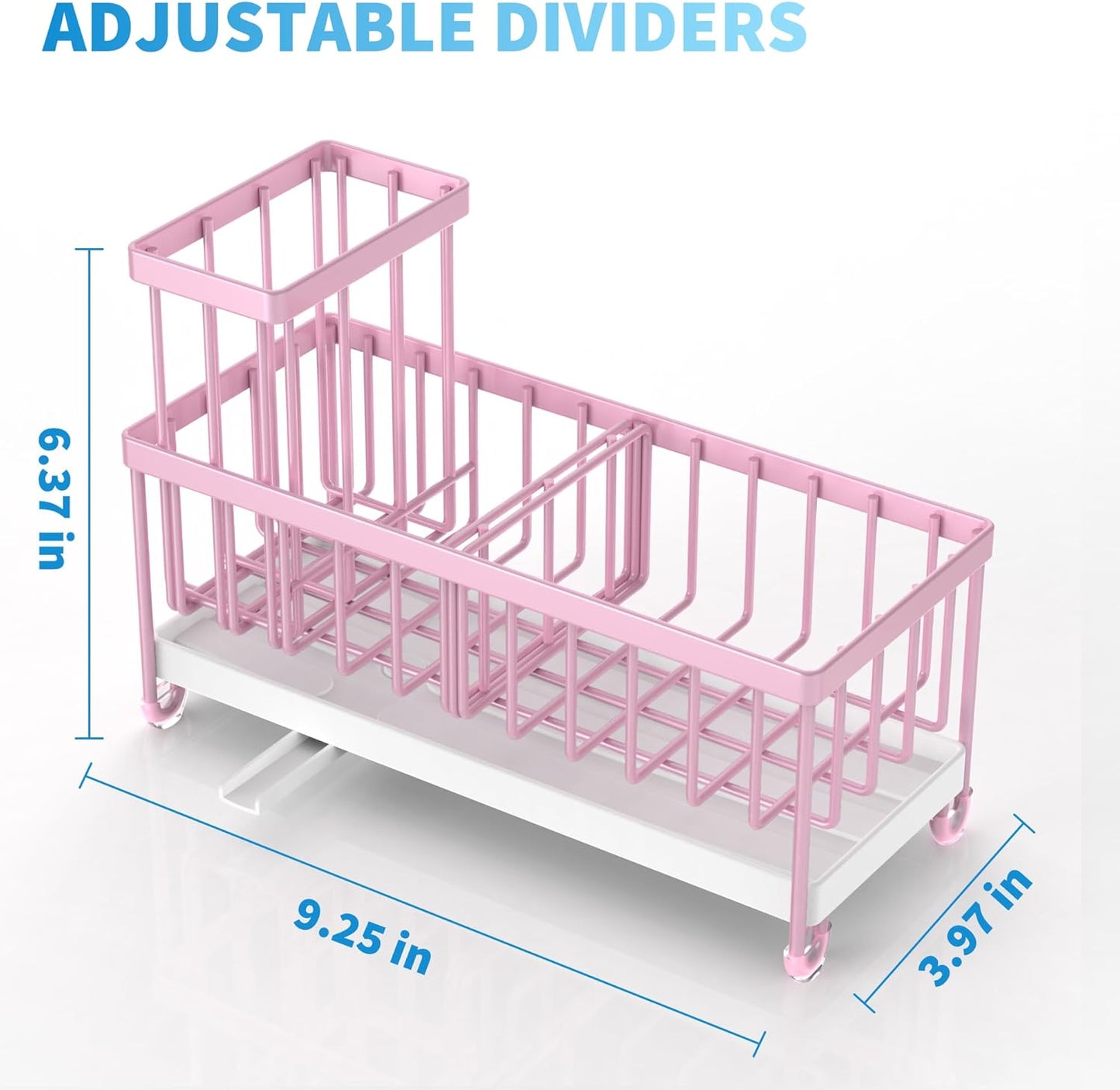 Cisily Pink Sponge Holder for Kitchen Sink, Sink Caddy Organizer with High Brush Holder, Countertop Organizers and Storage Essentials, Rustproof 304 Stainless Steel, Pink kitchen Accessories and Decor