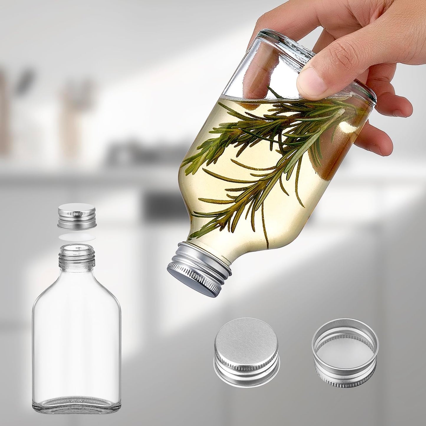 Danmu Flask 6 oz,Mini Liquor Bottles,Glass Flask for Liquor,Small Bottles for Liquids,Small Glass Bottles for Homemade Juice,Sauces,Extracts,Oil,Cider,Syrups16 Pack