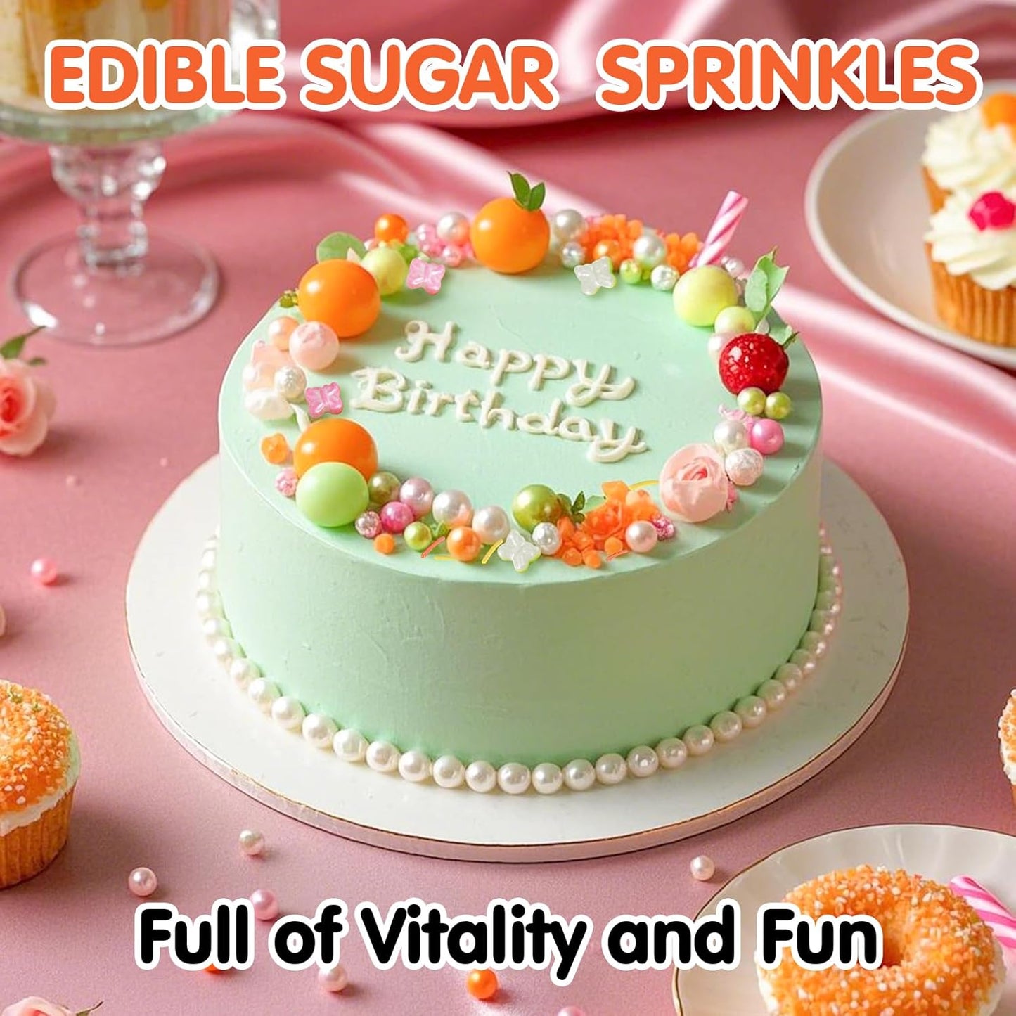 Butterfly Sprinkles,Edible Pearl Sugar Decorating,Colorful Candy Sprinkles Jimmies Mixed,130g/4.58oz,Orange White Pink Edible Cake Decorations,Perfect for Baking,Dessert,Ice Cream,Cookies,Cupcake Toppers,Wedding Party Birthday Supplies