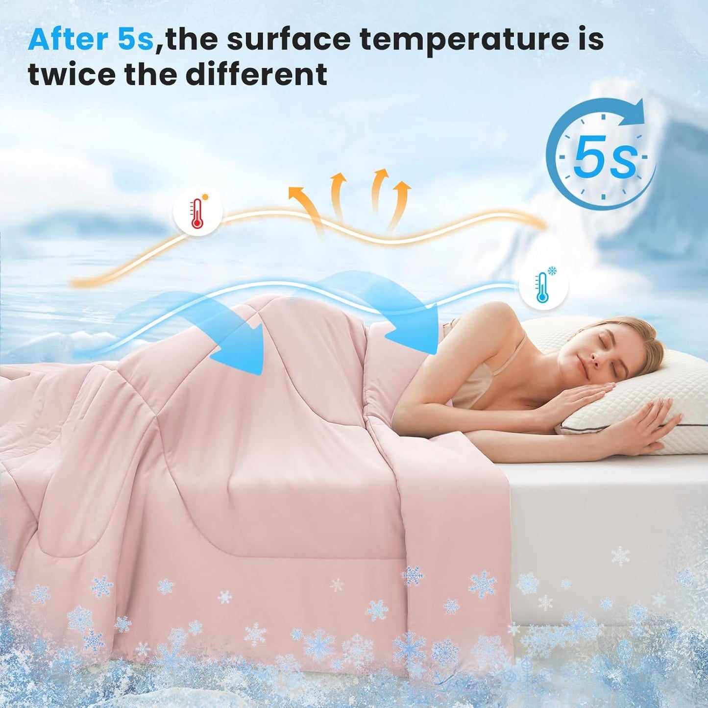 HYLEORY Cooling Comforter Queen Size - Summer Cooling Blanket for Hot Sleepers/Night Sweats, Double-Sided Cold Touch Silky Ice Comforters, Breathable Lightweight Beddings, Cool Pink, 90"x90"