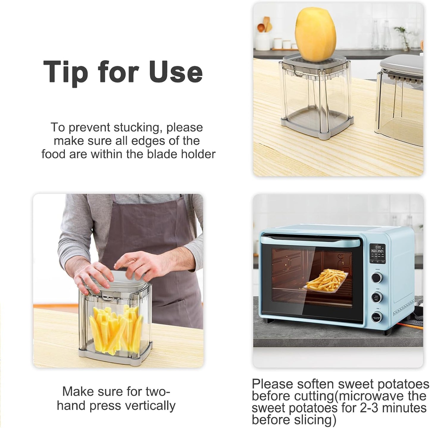 French Fry Cutter 4-in-1, Potato Cutter for Fries, Onion Dicer, Food Chopper & Apple Slicer – Manual Hand Vegetable Cutter with 4 Blades