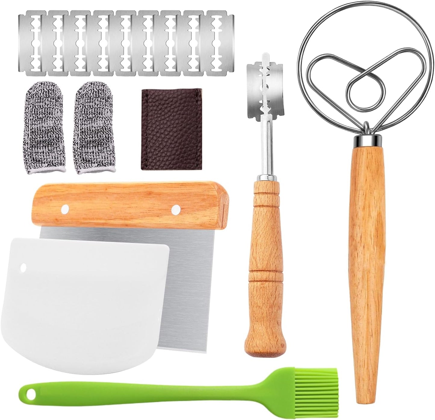 Bread Making Tools Set,Danish Dough Whisk with Sourdough ScoringTool,Bread Making Tools and Supplies, Dutch Whisks for Dough, With Dough Scraper Sourdough Cutter, Pastry Brush