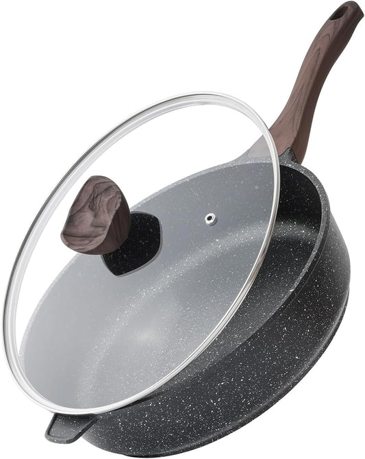 Nonstick Deep Frying Pan with Lid, 12 Inch Large Skillet, 5 Qt Non Stick Saute Pan for Cooking, Healthy Induction Cookware, PFOA Free