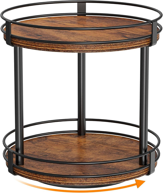 Snughome Rotating Spice Rack, 2 Tier Lazy Susan Organizer, Wood Kitchen Countertop Organizer, Brown Lazy Susan Turntable for Cabinet, 10.2" x 10.2" x 10.4"