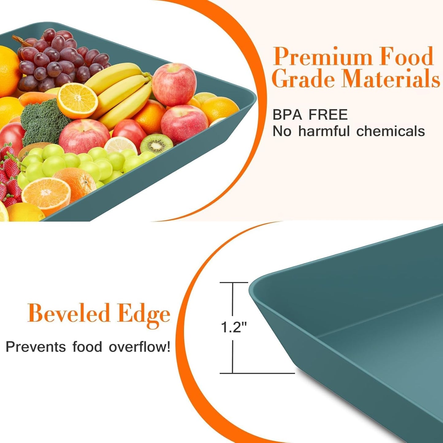 WOWBOX 4 pcs Serving Tray for Entertaining, Serving Platters for Snacks, Fruit, Cookies, Dessert, Reusable Plastic Trays for Serving Food and Pantry Organization in Kitchen & for Parties, (Green)