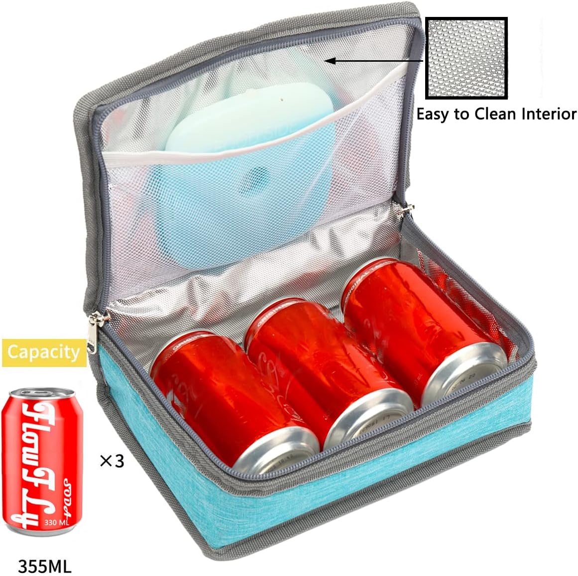 FlowFly Small Insulated Lunch box Portable Soft Bag Mini Cooler Thermal Meal Tote Kit with Handle for Work & School, Sea Blue