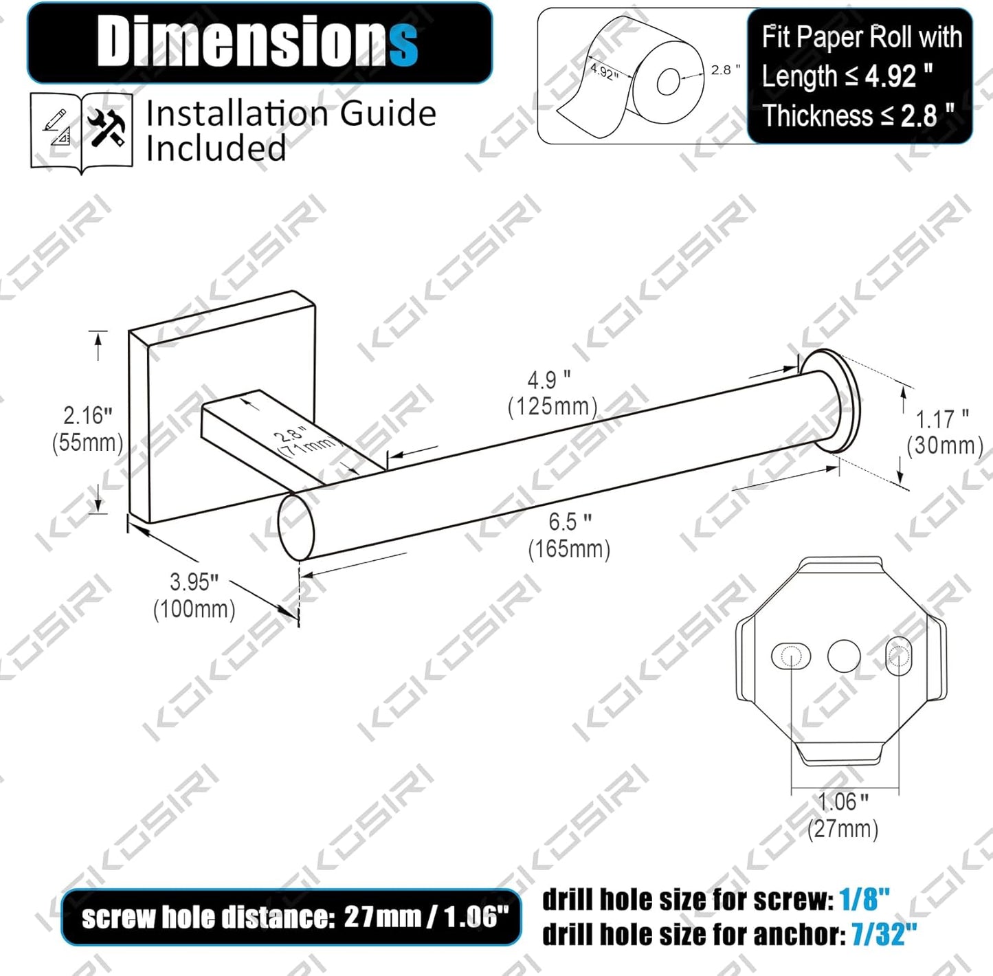 KOKOSIRI Toilet Paper Holder Tissue Paper Dispenser for Bathroom Toilet Roll Holder Wall Mounted, Brushed Gold Stainless Steel B2008BG