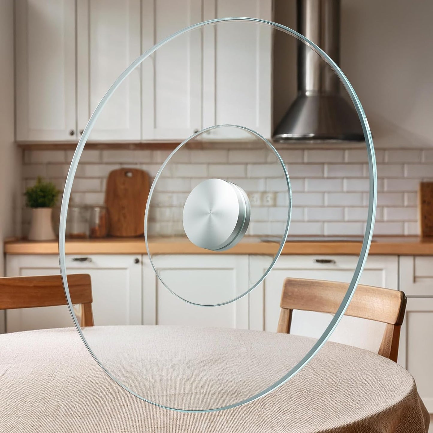 35" Glass Lazy Susan for Dining Table - Tempered Glass Round Clear Tabletop Large Rotating Tray, Silent & Smooth Spin (35inch/90cm)