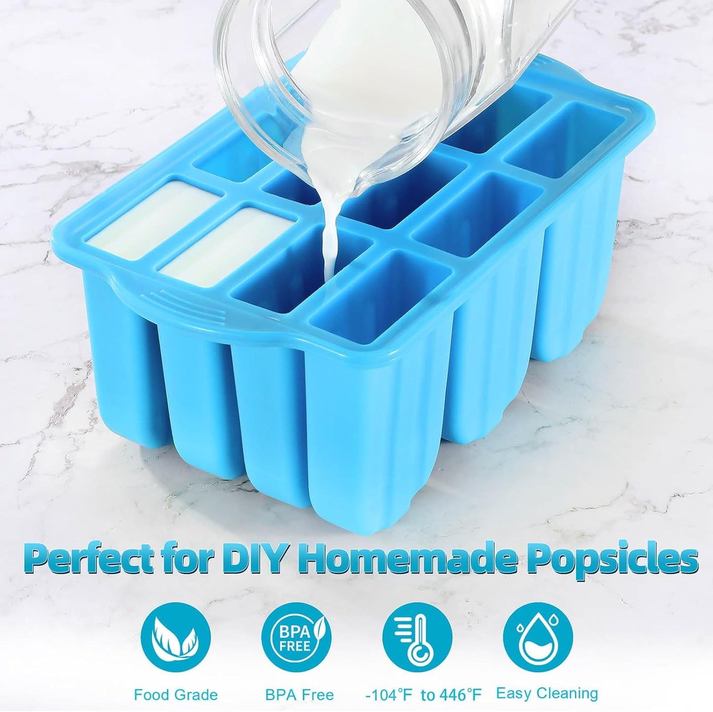 Silicone Popsicles Molds,Ice Pop Cream Mold Set Homemade Toddler Popsicle Maker For Kids Para Paletas De Helado Kulfi BPA Free, with 50 Sticks, 50 Bags,50 wire Ties (Blue)