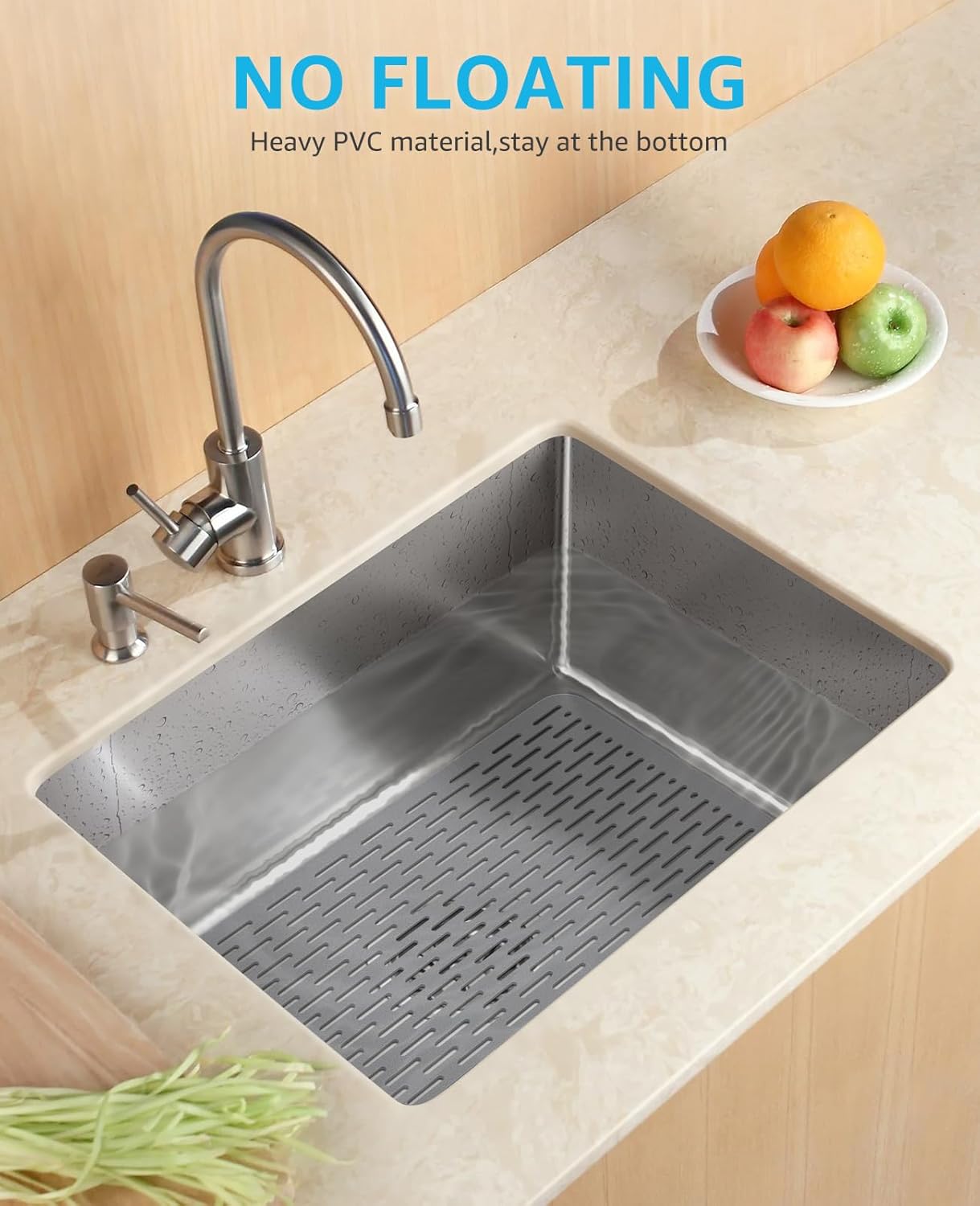 Bligli Mesh Sink Mat, 15.7 x 11.8inch Sink Prtector Mats for Kitchen Sinks, PVC Eco-Friendly Sink Protectors for Bottom of Sink, Fast Draining, Easy Cleaning, Gray