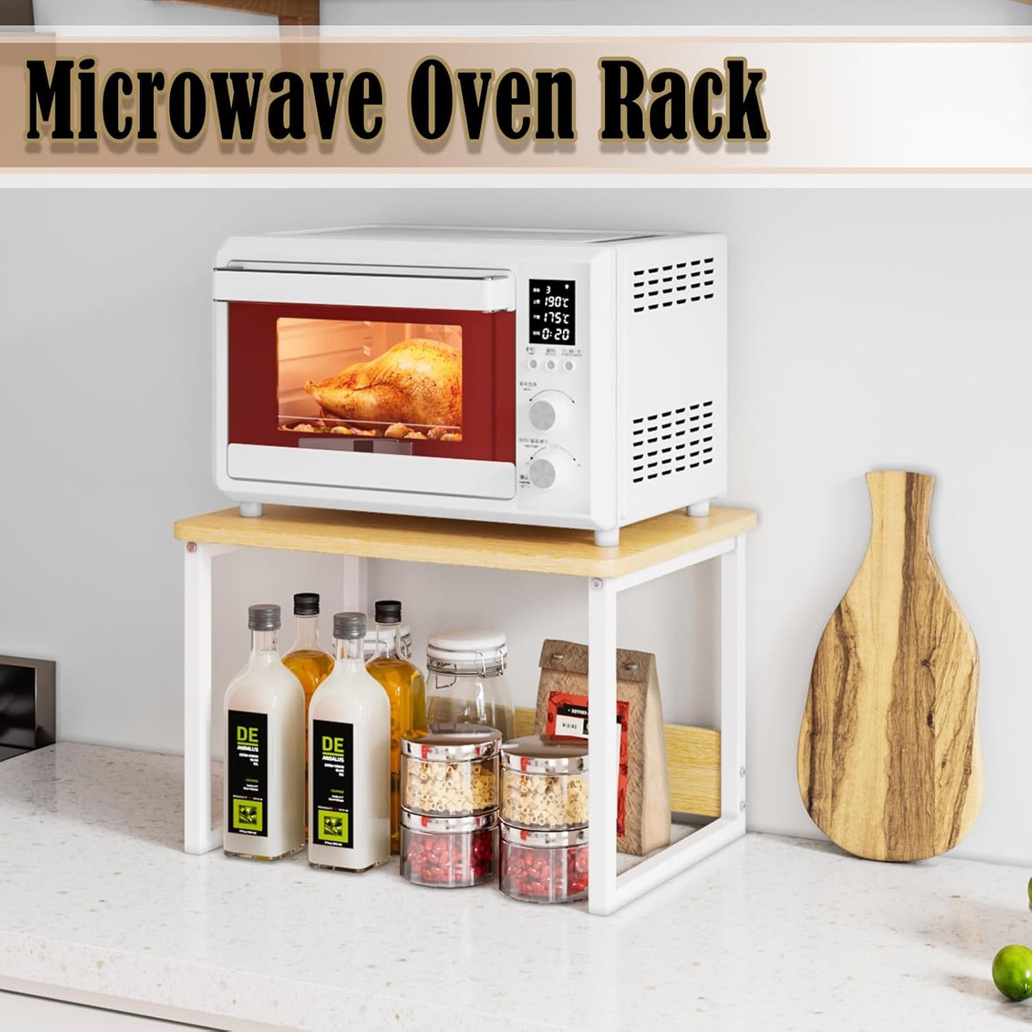 MARTY Kitchen Countertop Organizer Cabinet Shelf, 17x12.4 Large Spice Racks Counter Shelf Microwave Oven Rack Desktop Storage Organization for Kitchen, Office, Metal & Wood, Maple