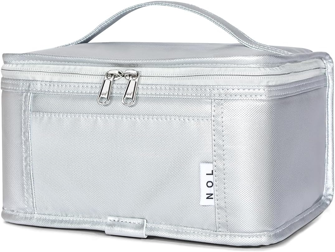 NOL Natural Organic Lifestyle Small Lunch Bag Mini Lunch Box Insulated Lunch Bag for Men/Women Leakproof Cooler Tote Bag Lightweight Nylon Waterproof Lunch Box For Work, Silver