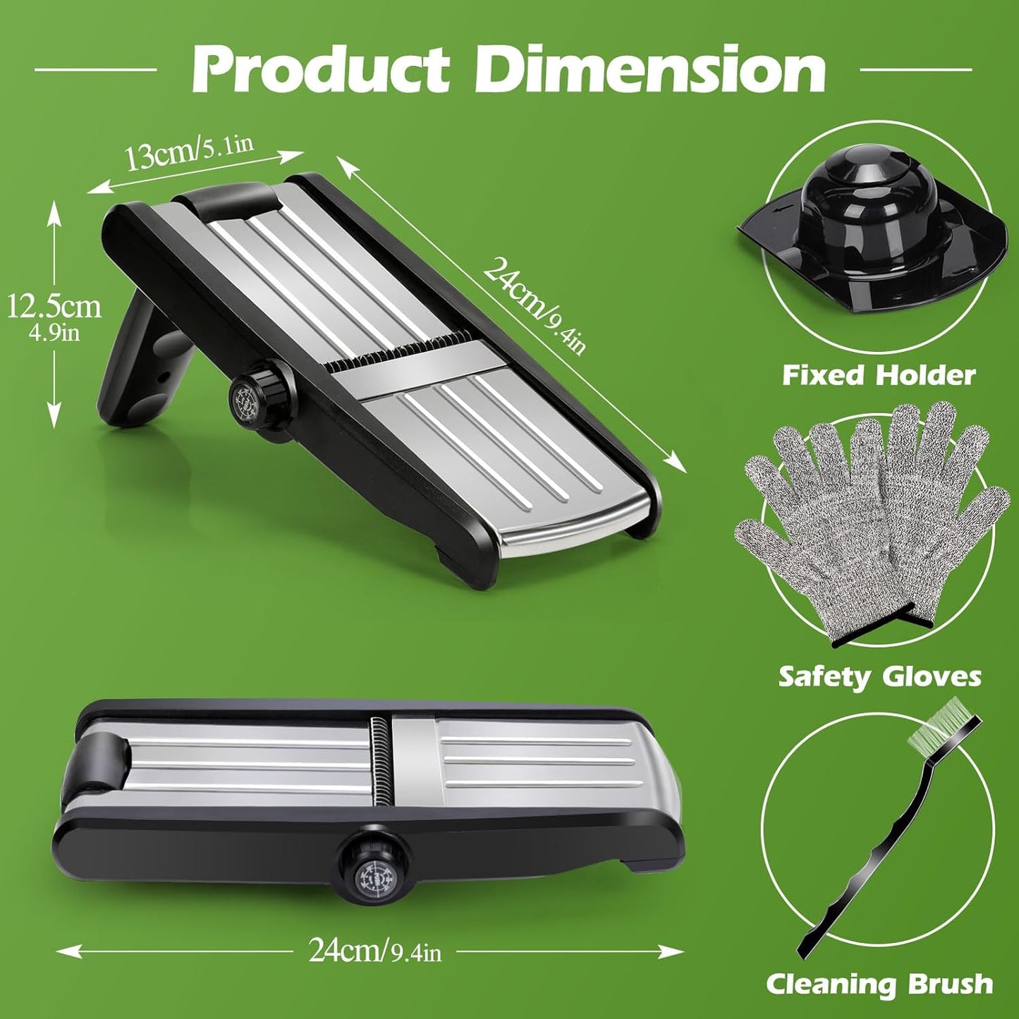 MASTERTOP Mandoline Slicer, 5 in 1 Mandoline Food Slicer for Kitchen,Stainless Steel Mini Vegetable Slicer with Safety Glove & Cleaning Brush,Adjustable Vegetable Chopper for Potatoes