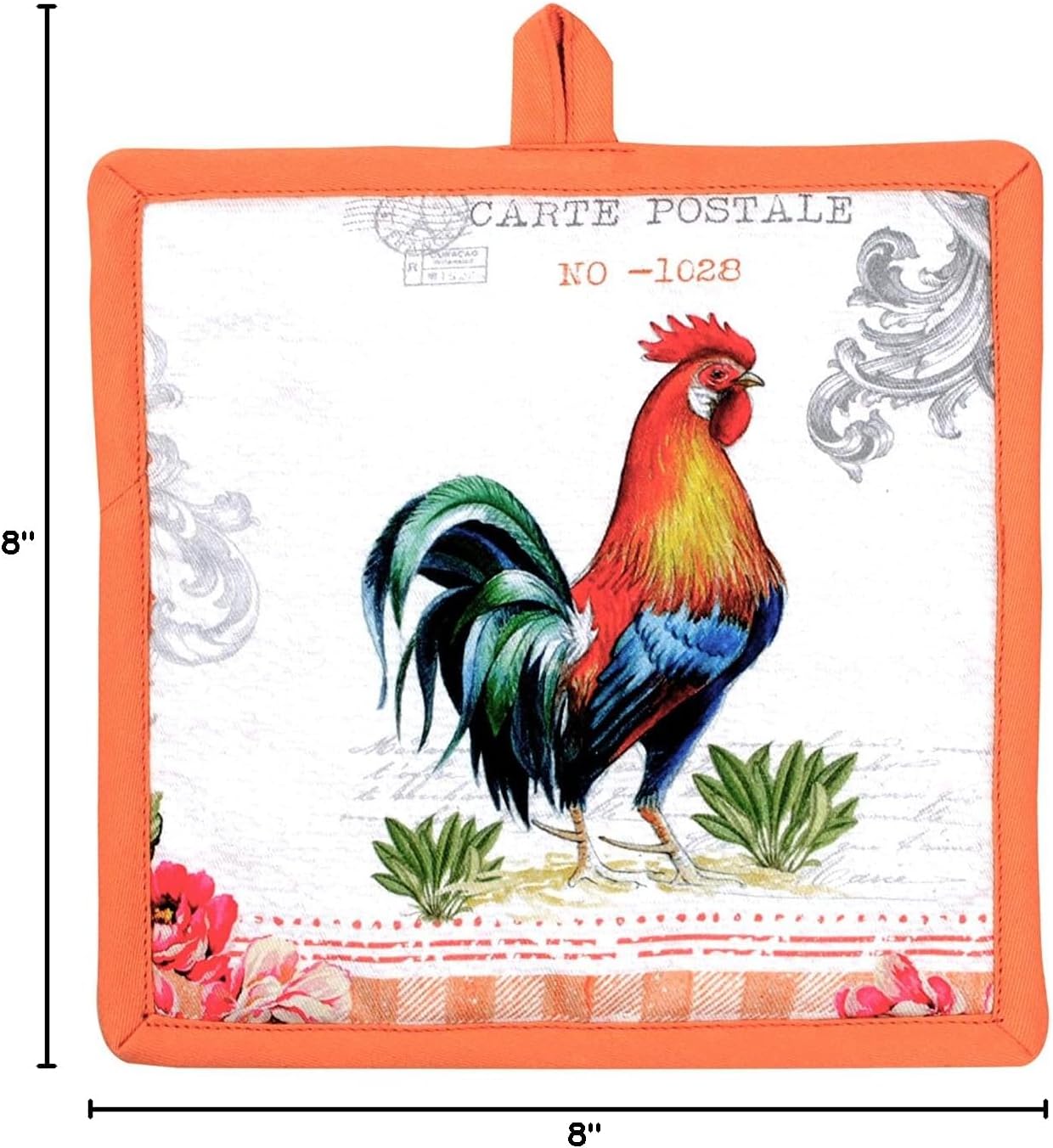 AMOUR INFINI Pot Holders Easter Decor Heat Resistant Cotton Set of 2 Nonslip 8"x8" Inch Hot Pads for Kitchen, BBQ, Baking & Cooking with Hanging Loops (Farm Rooster)