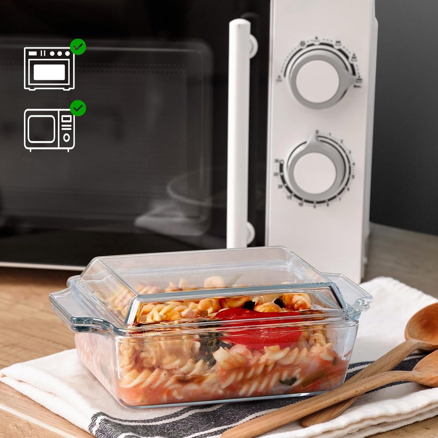 Set of 2 Glass Casserole Dish With Glass Lid, Square 6in x 6in Glass Baking Dish Oven Safe, Mini Casserole Dish with Lid