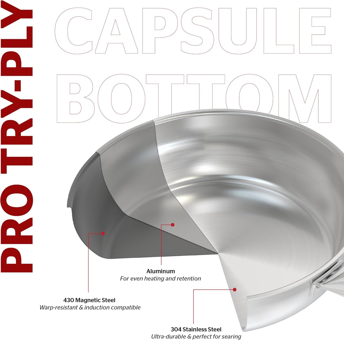 Sunhouse 10 Inch 18/10 Chef Series Stainless Steel Frying Pan, Tri-Ply Stainless Steel Construction, PFOA-FREE, Stay-Cool Handle, Induction Compatible with All Cooktops, Dishwasher Safe