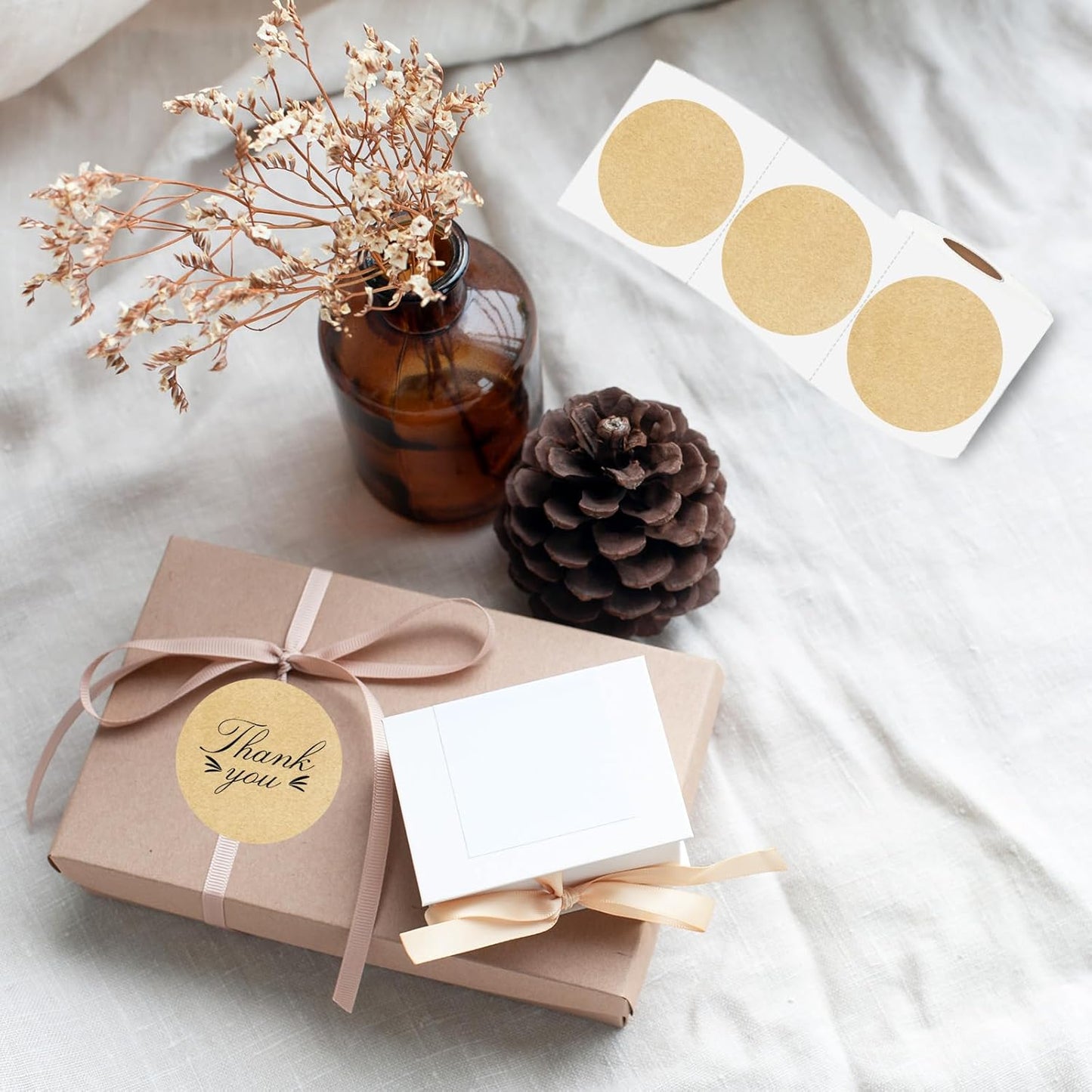 Thermal Label,3 Inch Kraft Paper Round Thermal Printer Sticker,Self-Adhesive Round Direct Thermal Labels,Thermal Stickers for DIY Logo Design,Name Tag (300 Labels/1 Roll)