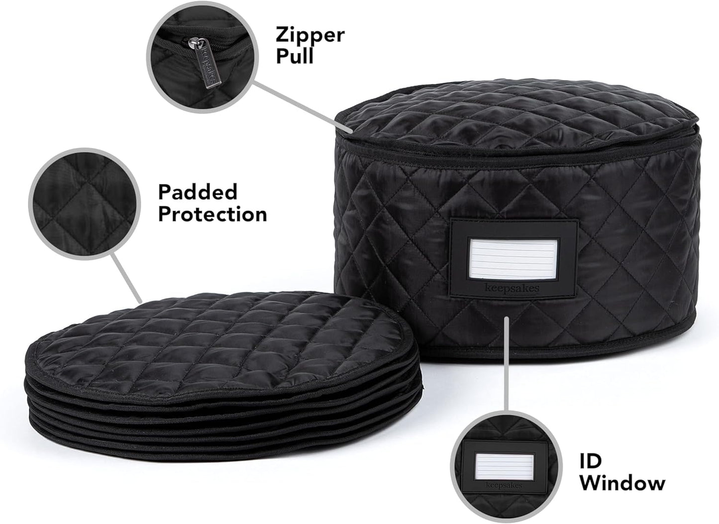 Covermates Keepsakes - Dish Storage - Padded Protection - ID Window - Stain Resistant - Machine Washable - China Storage, Black