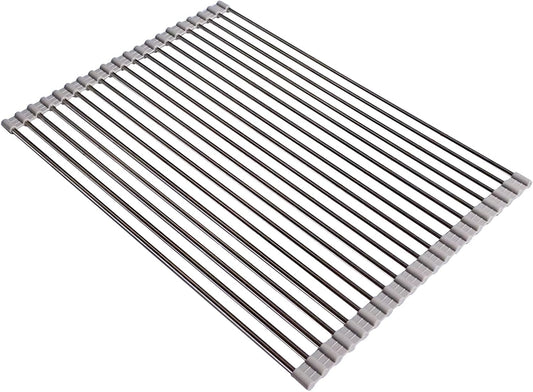 Ahyuan Roll up Dish Drying Rack Over The Sink Kitchen Roll up Sink Drying Rack Portable Dish Drainer Foldable Dish Drying Rack (Warm Gray, 20.5''X14'')